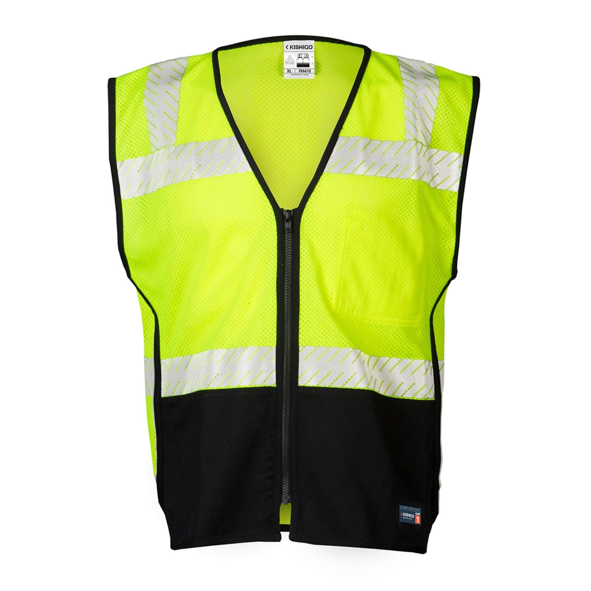 Kishigo FM410 Premium Black Series FR Black Bottom Mesh Vest, Lime, 1 Each-Front