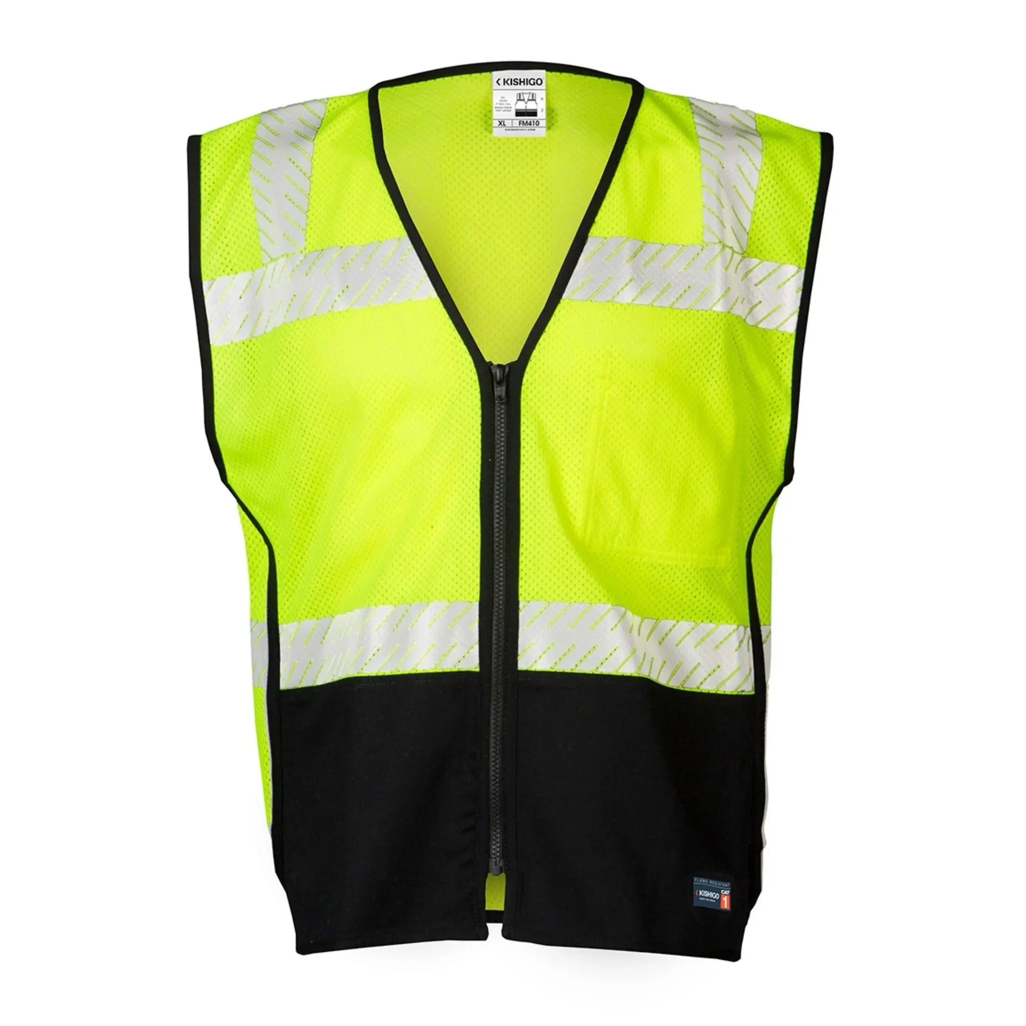Kishigo FM410 Premium Black Series FR Black Bottom Mesh Vest, Lime, 1 Each-Front