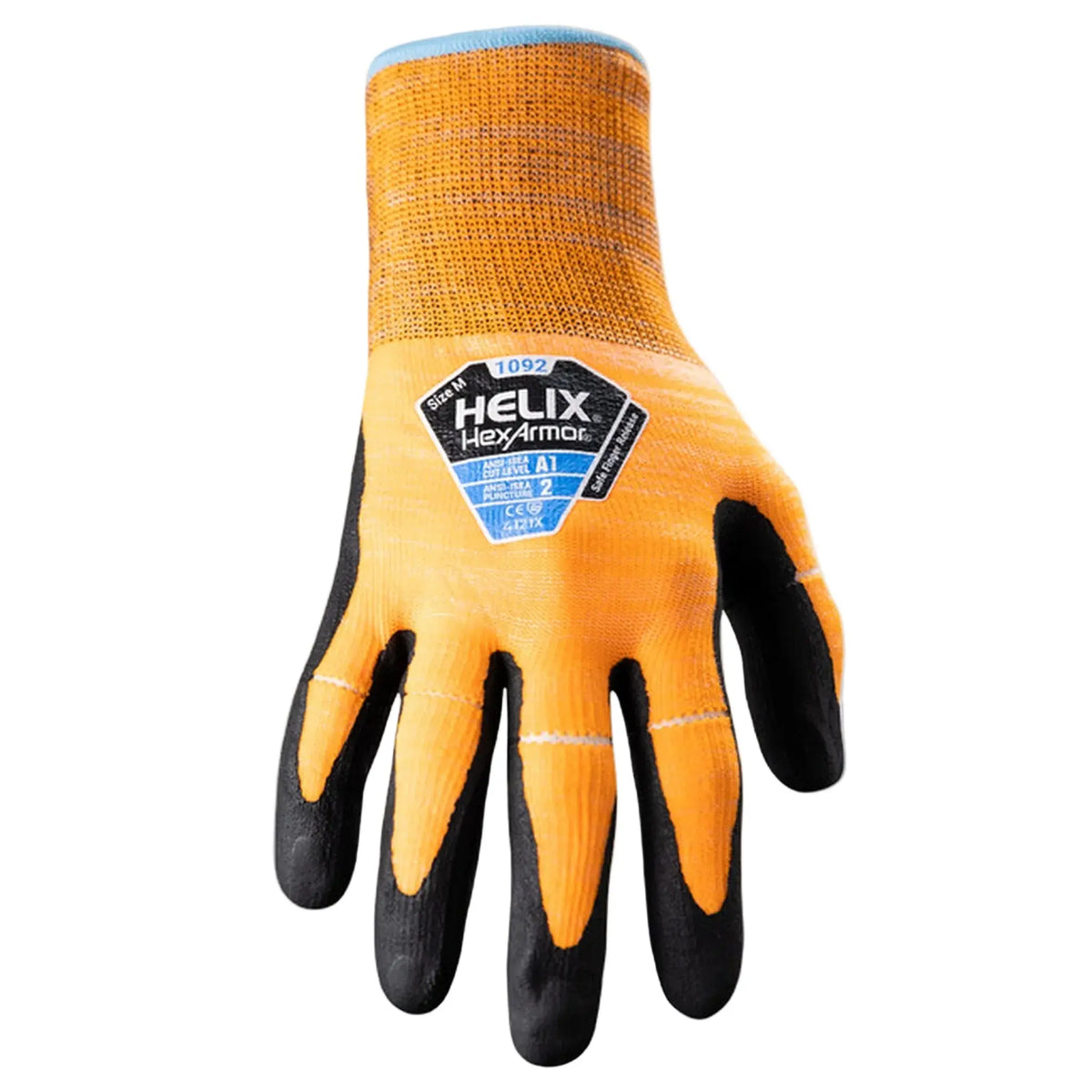 HexArmor Helix A1 1092-S (7) 15G Nylon/ Elastane knit Foam Nitrile Palm Dip, Orange, Small - 7, 1 Pair, Back of Hand