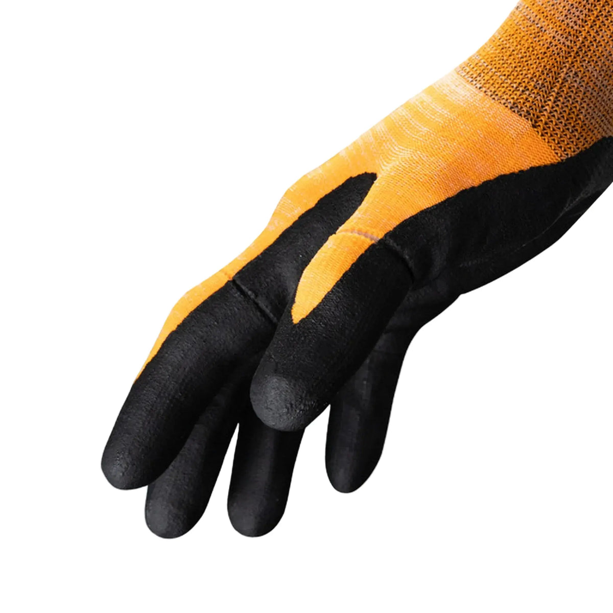 HexArmor Helix A1 1092-S (7) 15G Nylon/ Elastane knit Foam Nitrile Palm Dip, Orange, Small - 7, 1 Pair, Side
