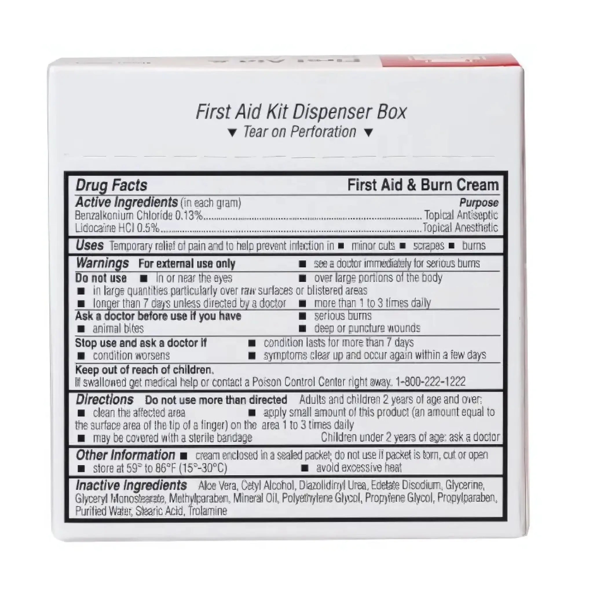 Hart Health 5391 First Aid & Burn Cream, 0.9-gram packet, Box of 25, Back View