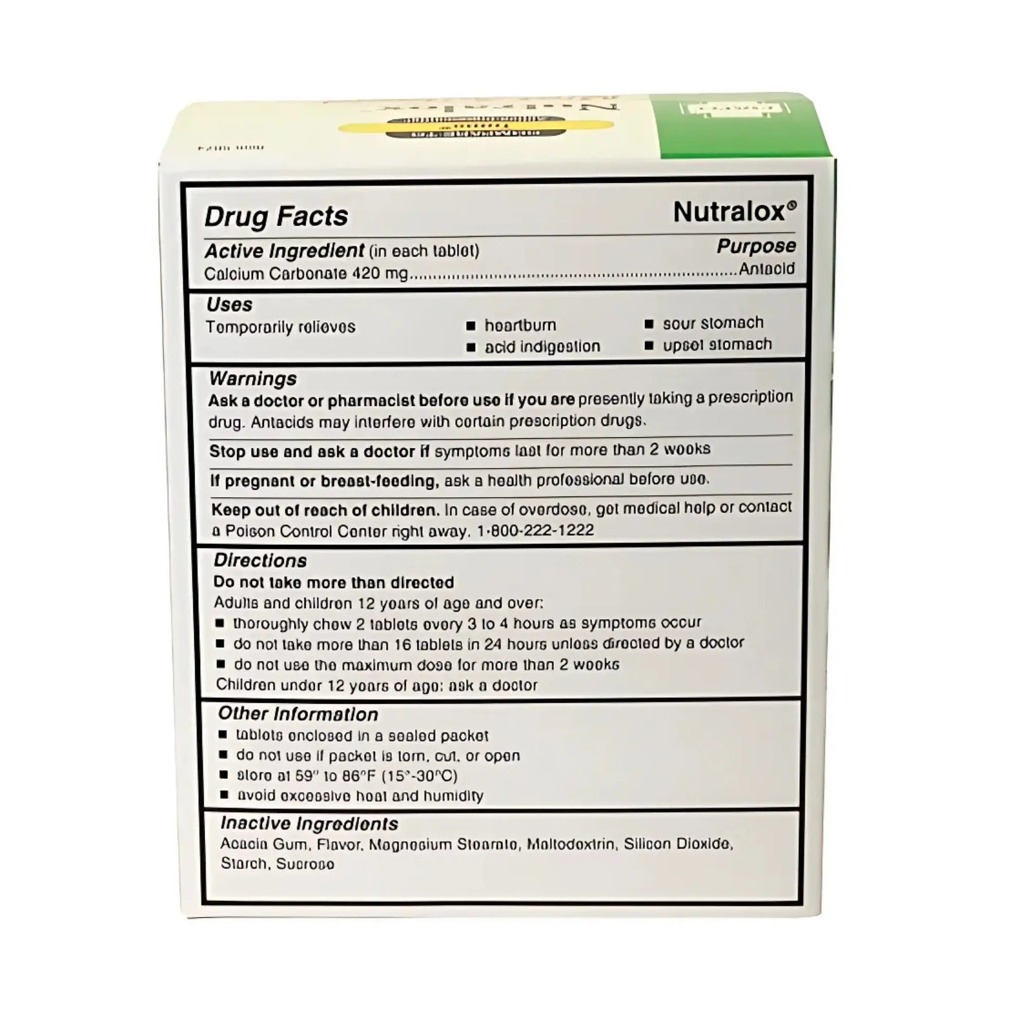 Hart Health Nutralox 5674 Mint Antacid, Box of 250 tablets, Back View