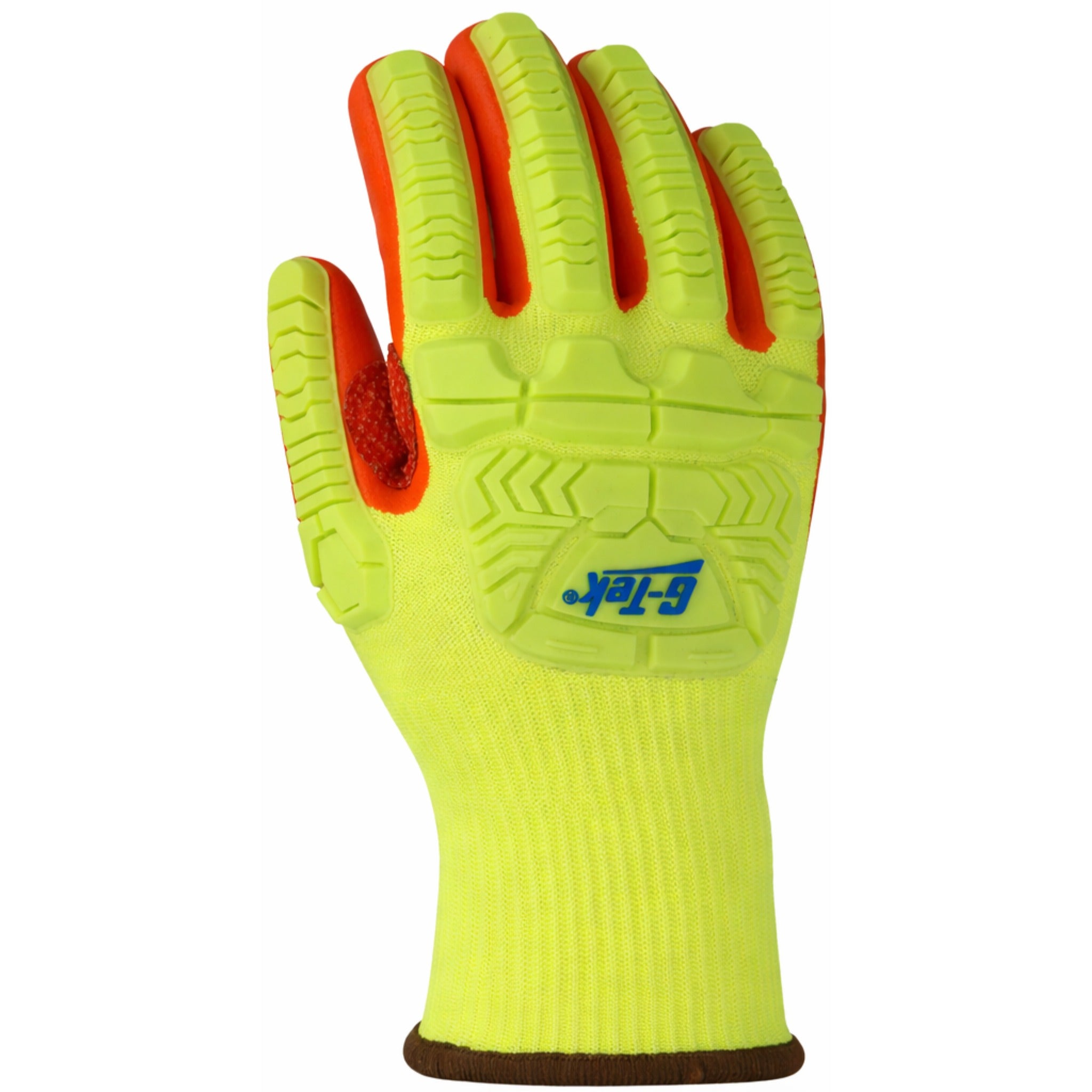 PIP G-Tel PolyKor HVY710HSNFB Seamless Knit Polykor Blended Glove with Hi-Vis Impact Protection and Nitrile Foam Coated Palm and Fingers-Back_Image