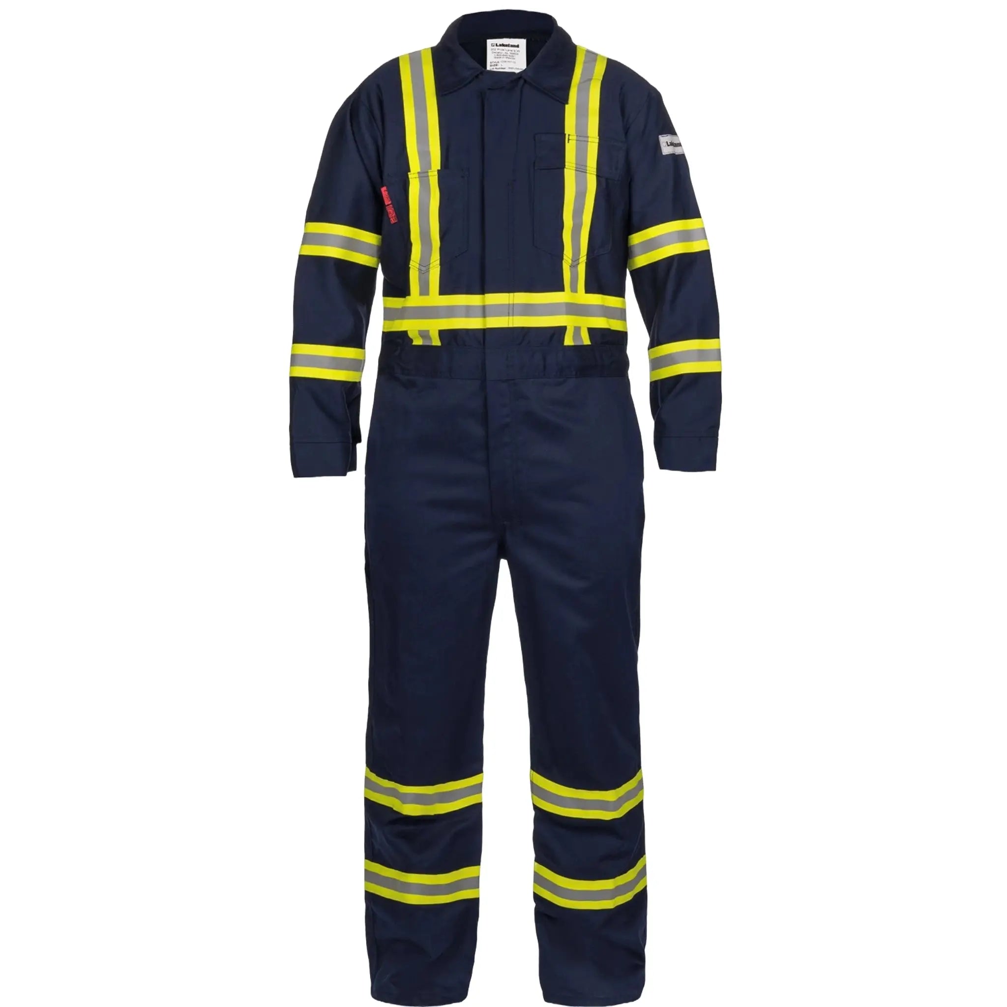 LAKELAND C081RT13 Coverall 100% FR Cotton 9oz, Navy with Reflective, 1 Each, Main Image