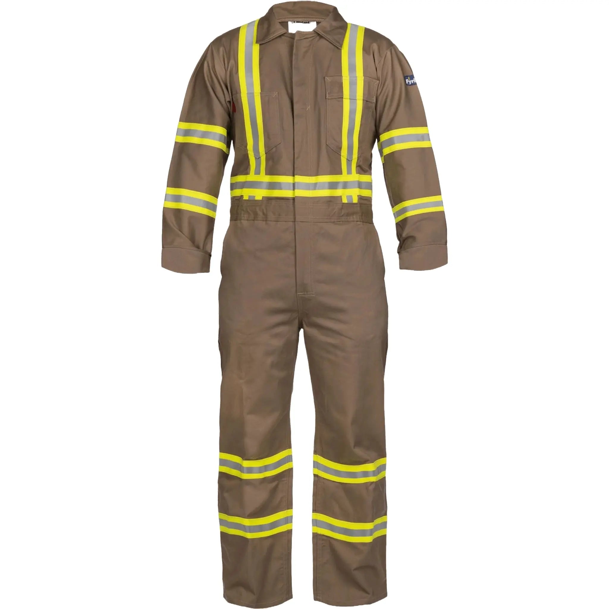 LAKELAND C081RT20 Coverall 100% FR Cotton 9oz, Tan with Reflective, 1 Each, Main Image