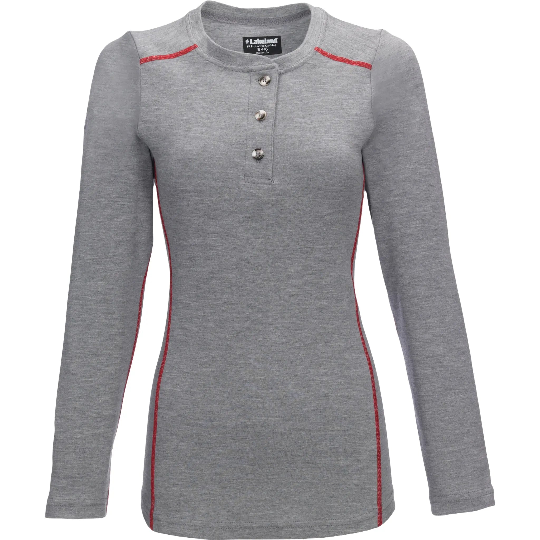 LAKELAND HSWAT06 Women's FR Long Sleeve Henley Knit Shirt, Heather Gray, 1 Each