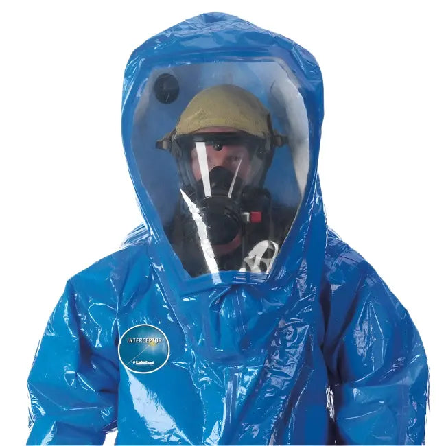 Lakeland Interceptor Deluxe INT650WB Encapsulated Suit Rear Entry with Wide View Face Shield, Blue, 1 Each, Image2