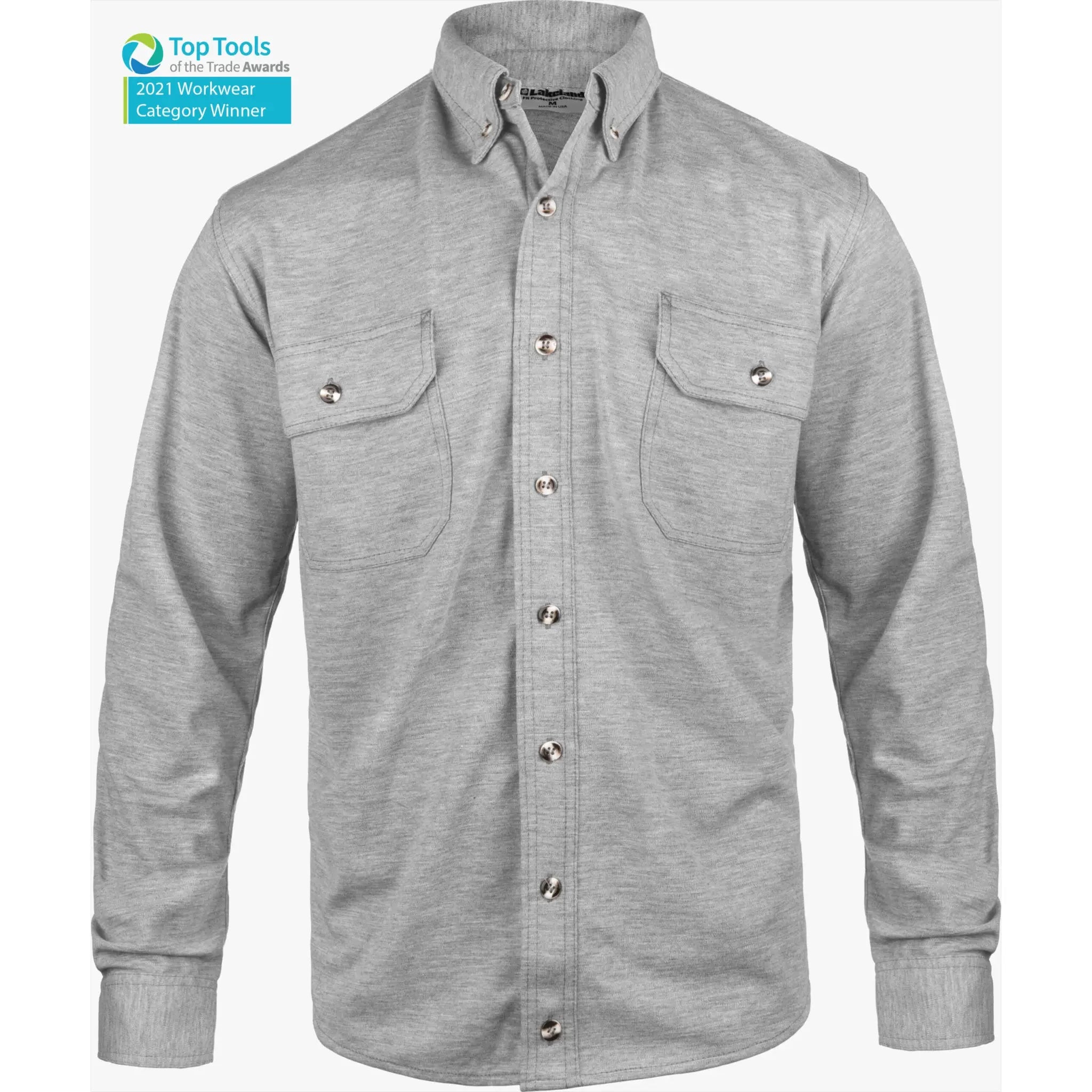 LAKELAND ISHAT06 FR Knit Button Up Shirt, Heather Gray, 1 Each