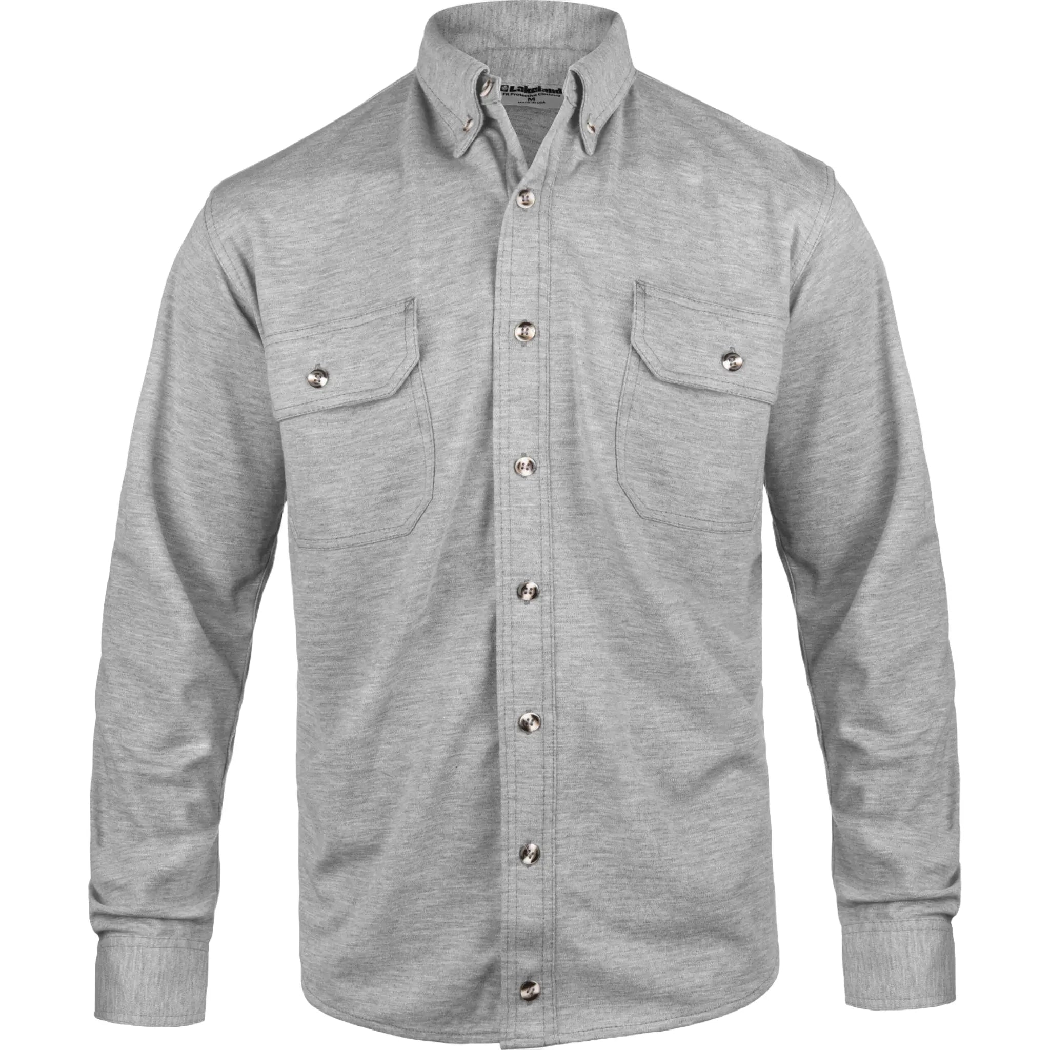 LAKELAND ISHAT06 FR Knit Button Up Shirt, Heather Gray, 1 Each