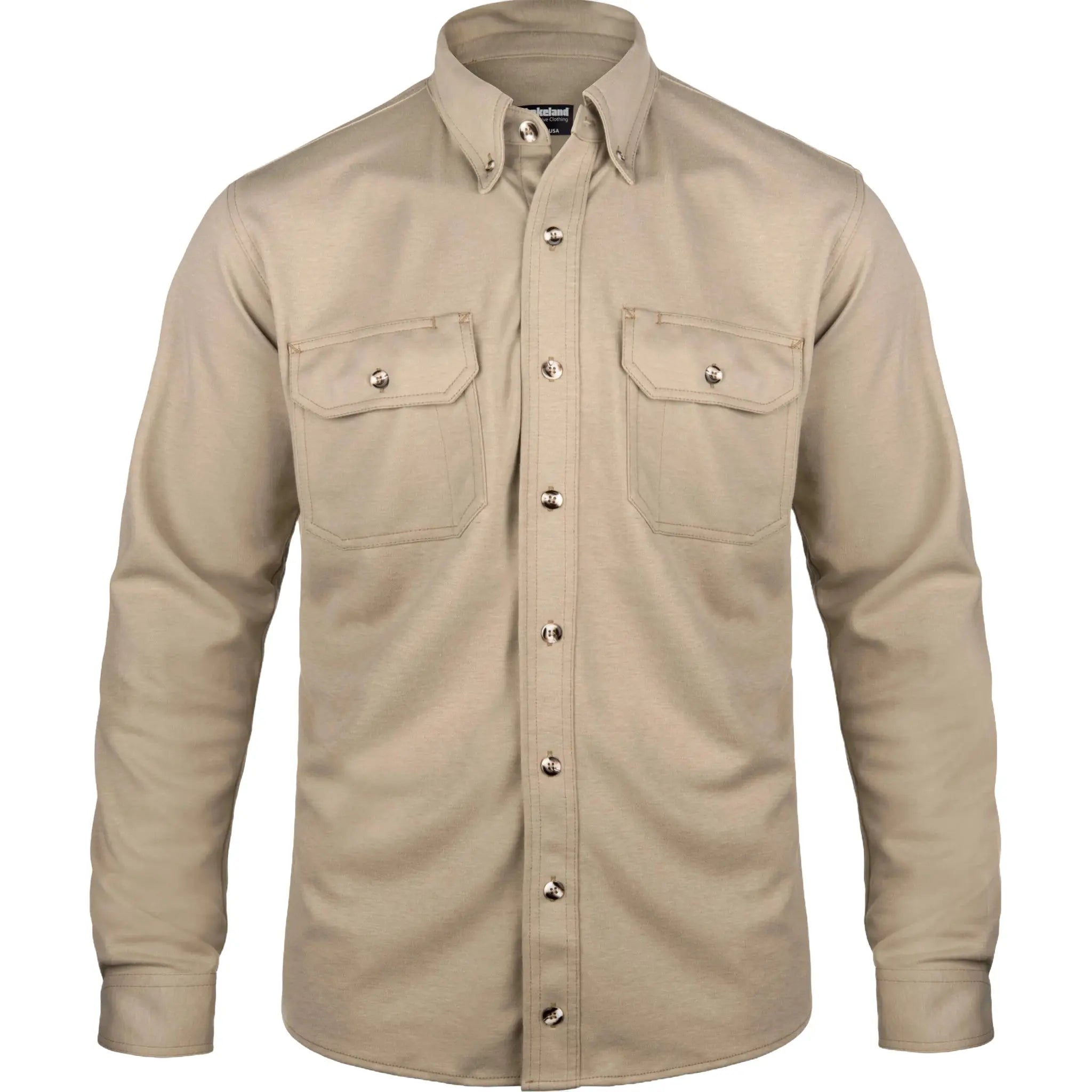 LAKELAND ISHAT20 FR Knit Button Up Shirt, Khaki, 1 Each