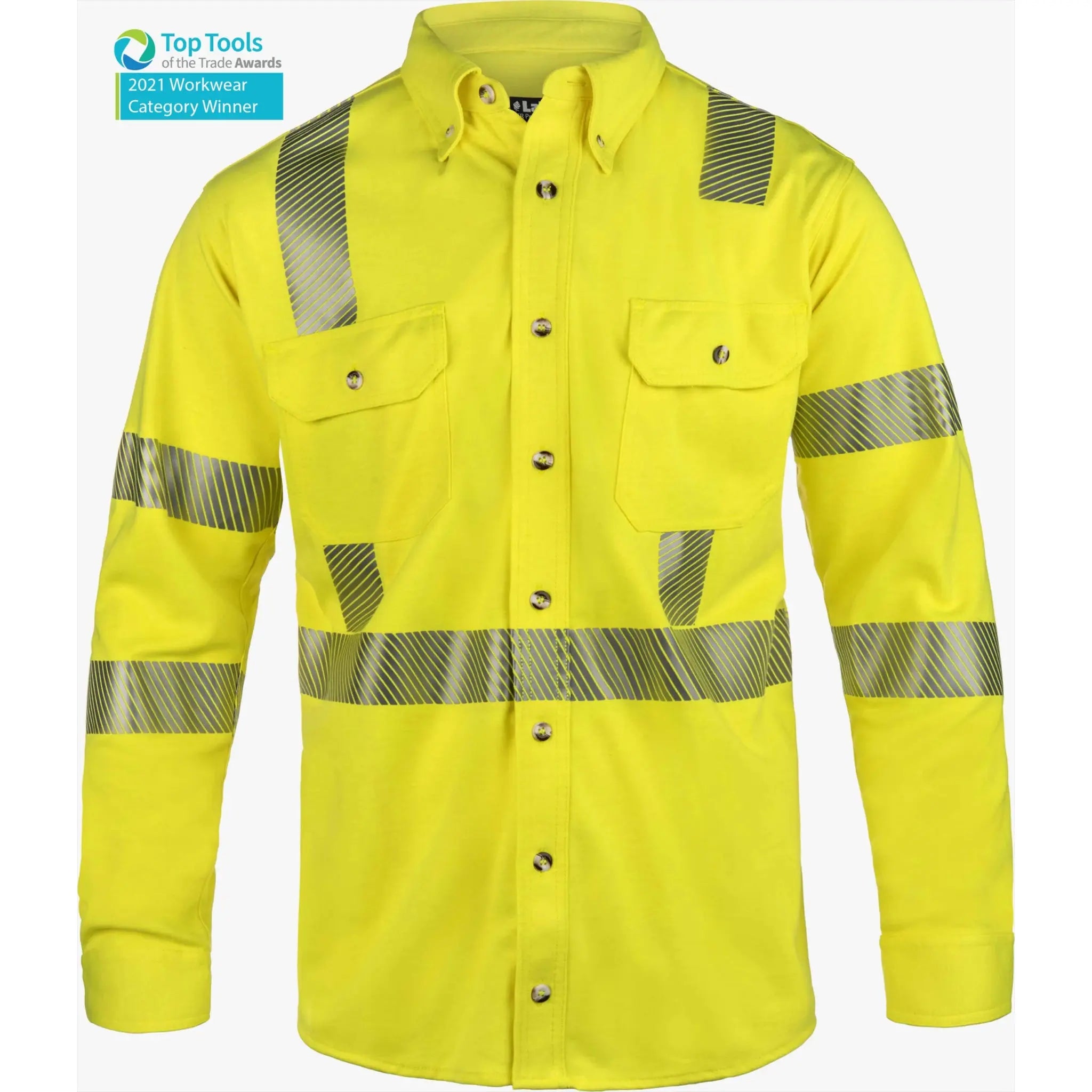 LAKELAND ISHAT29RT FR Knit Button Up Shirt, Hi-Vis Yellow, 1 Each