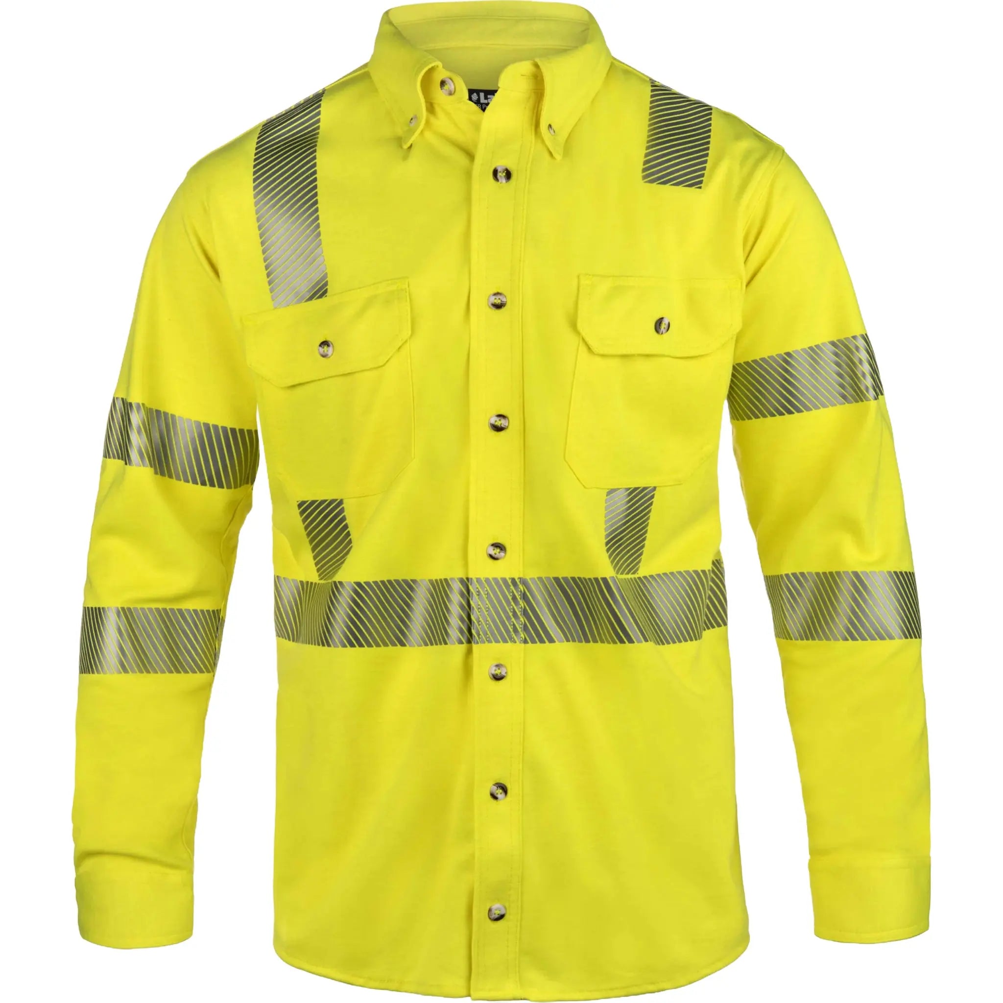 LAKELAND ISHAT29RT FR Knit Button Up Shirt, Hi-Vis Yellow, 1 Each