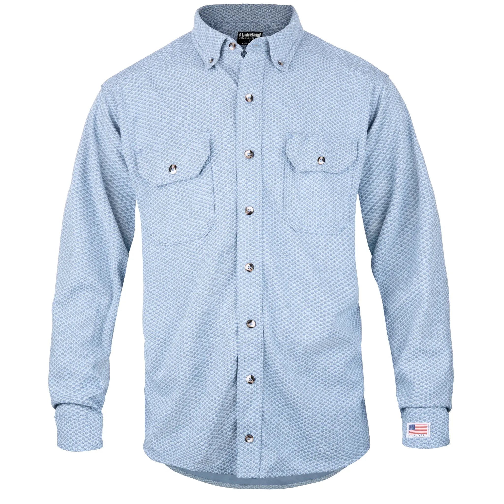 Lakeland ISHATP09 FR Button Up Shirt, Light Blue Print, 1 Each, Main Image