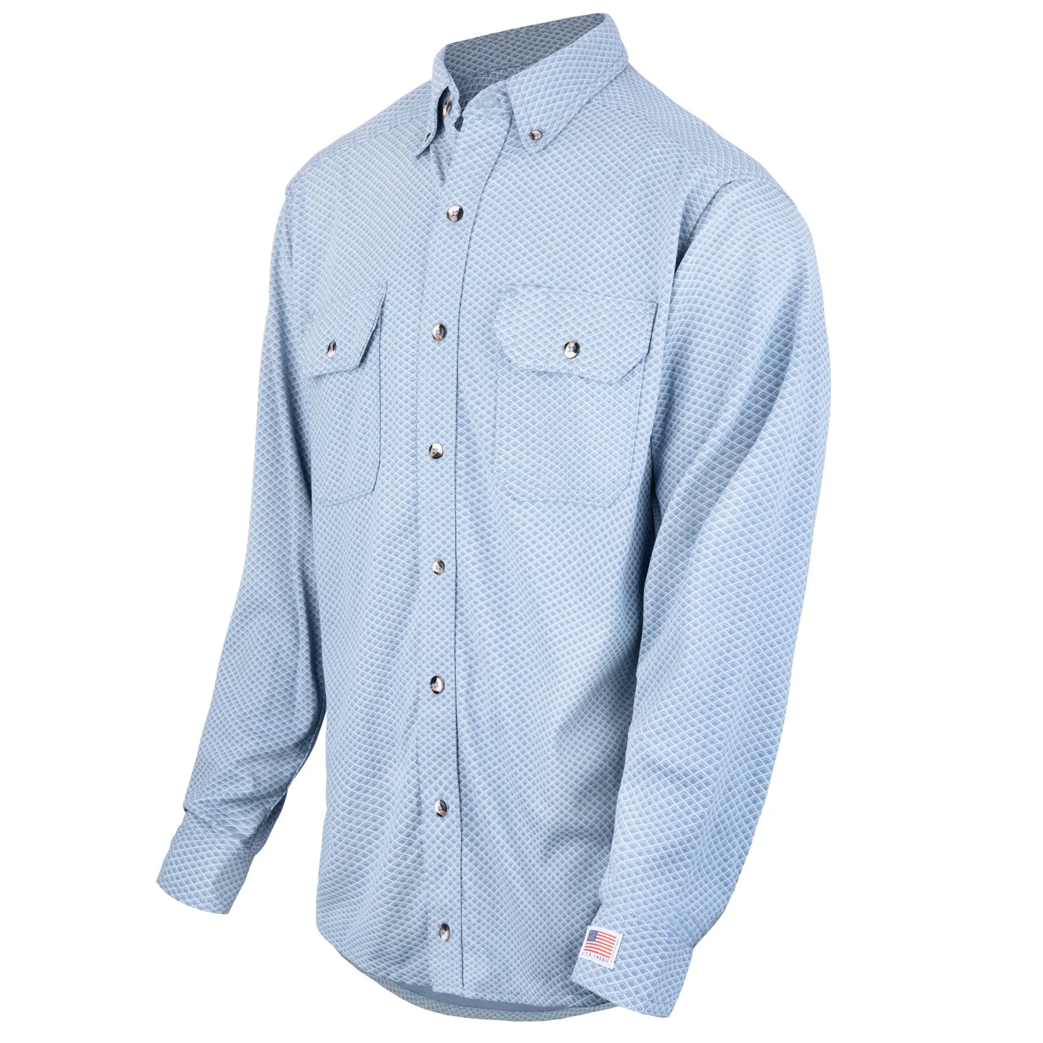 Lakeland ISHATP09 FR Button Up Shirt, Light Blue Print, 1 Each, Side View