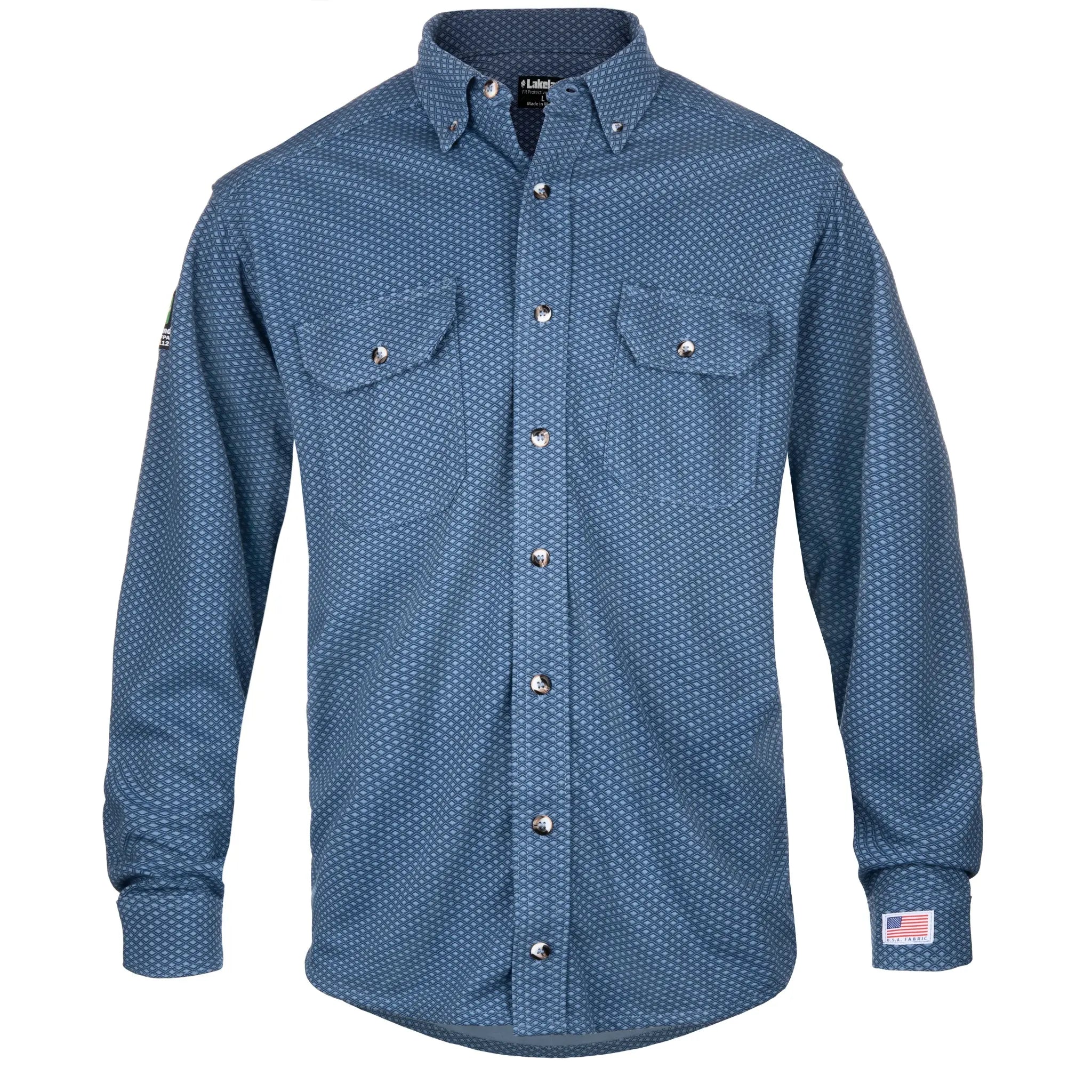 Lakeland ISHATP12 FR Button Up Shirt, Dark Blue Print, 1 Each, Main Image