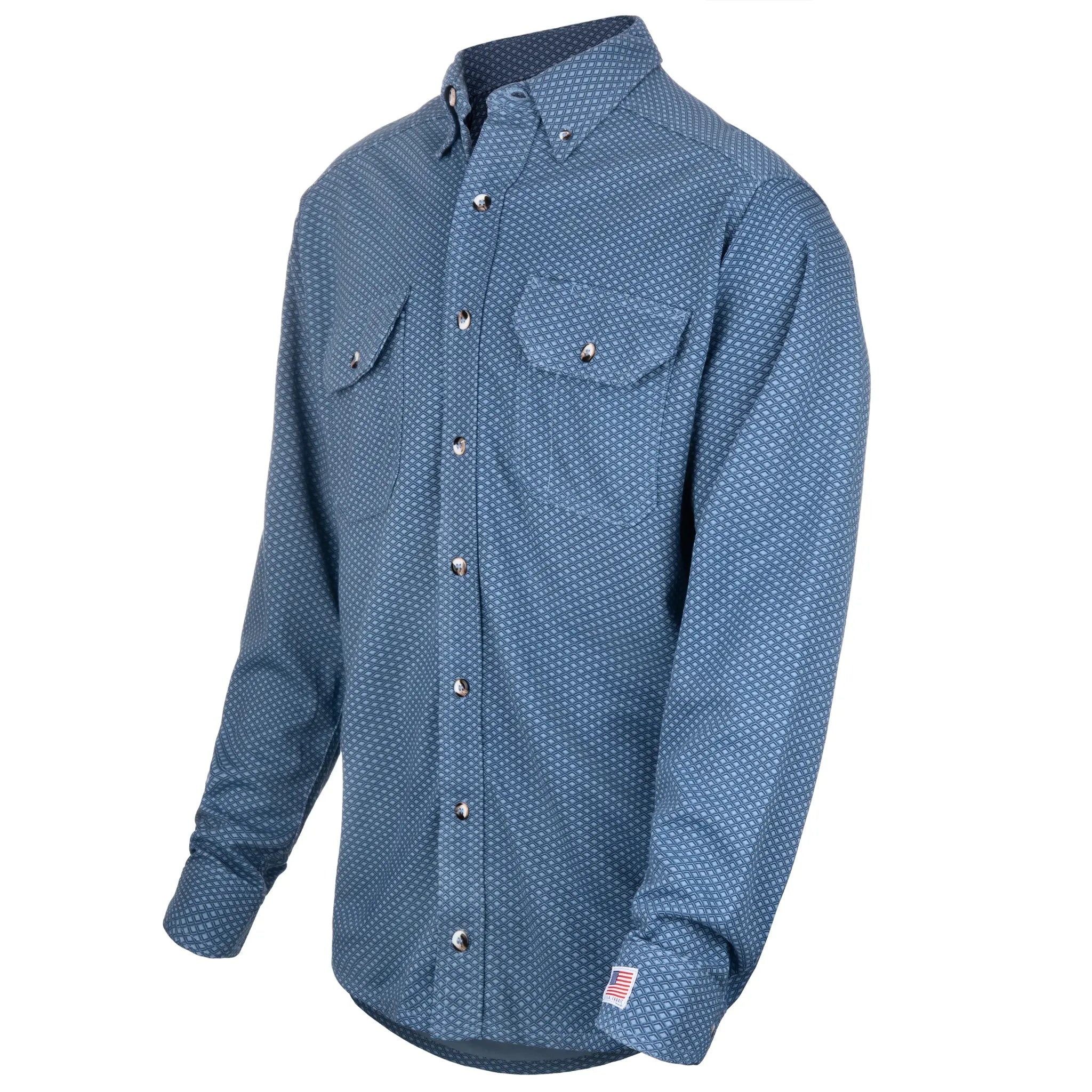 Lakeland ISHATP12 FR Button Up Shirt, Dark Blue Print, 1 Each, Side View