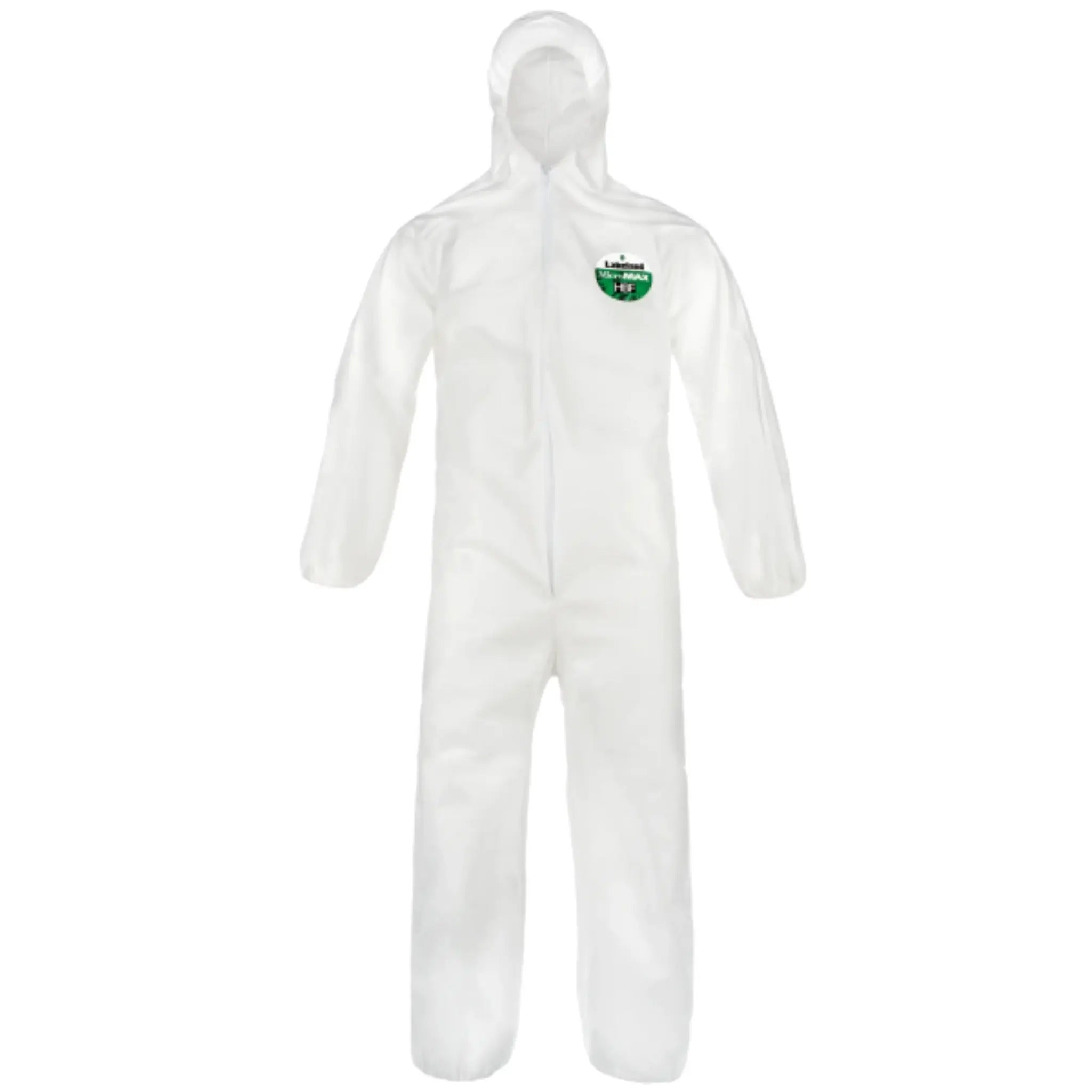 Lakeland MicroMax NS MNSA428 Disposable Coveralls with Attached hood, Elastic Wrist, Elastic Ankle, Zipper Closure, Serged Seam, ANSI Pattern , White, Main Image