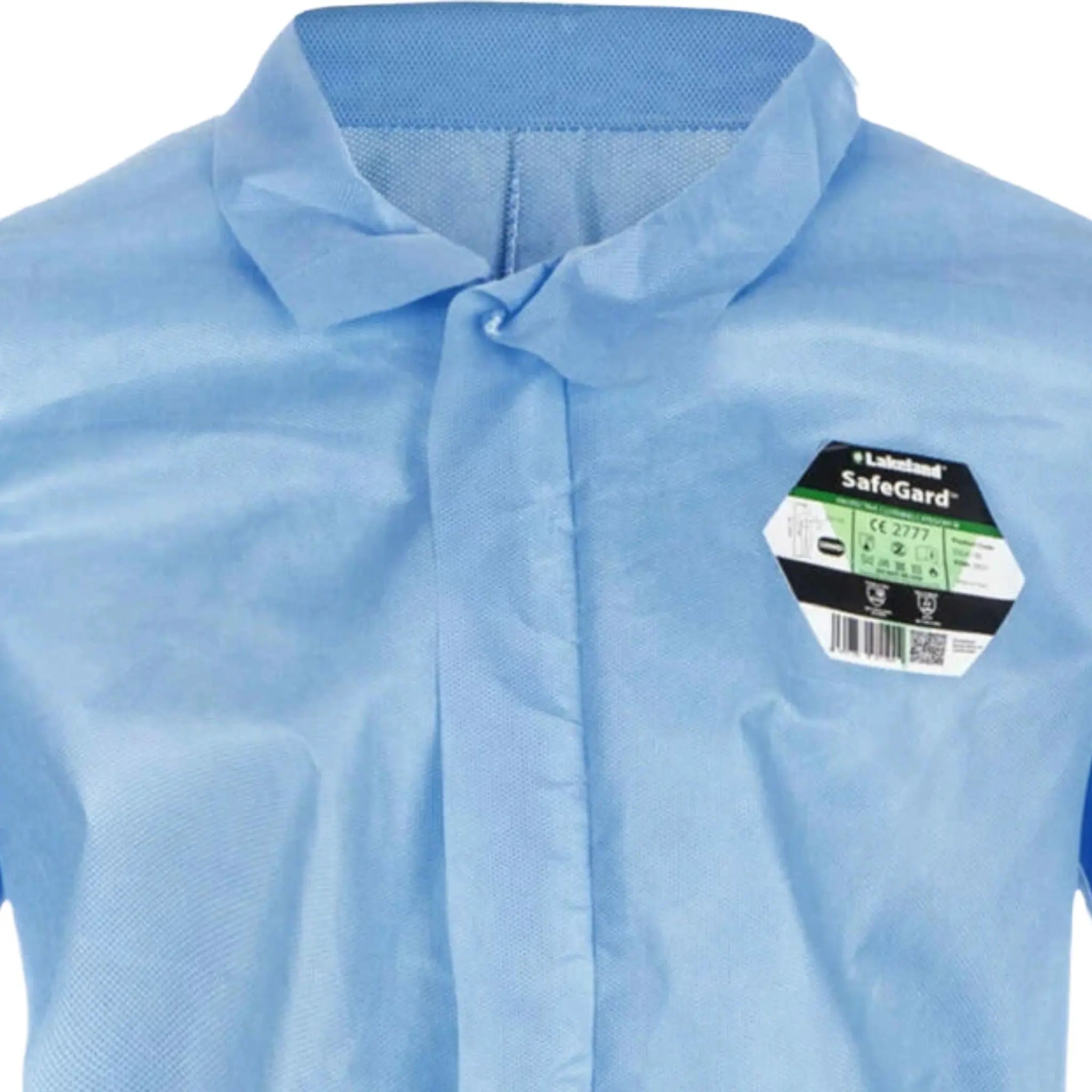 Lakeland SafeGard SSG417B Blue SMMS Global Pattern Disposable Coverall, Collar Focus