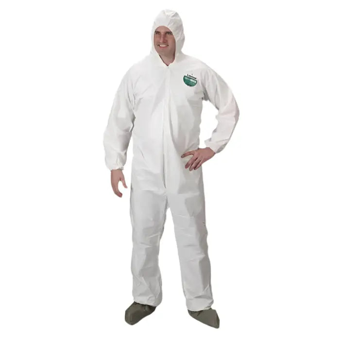 Lakeland MicroMax TG414 Coverall with Attached Hood and Boots, White, Front View