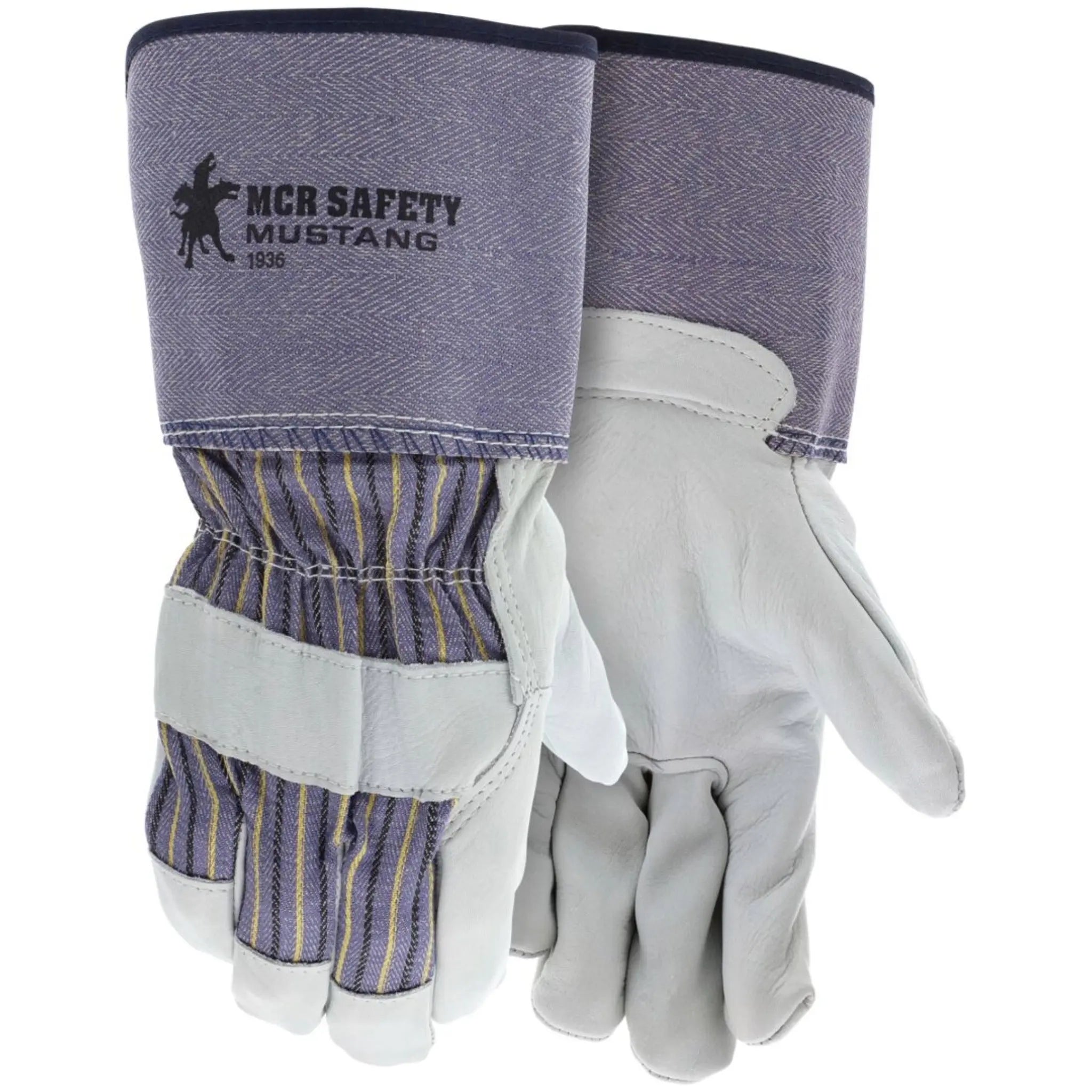 MCR Safety 1936 Premium A Grade Grain Leather Palm Work Gloves with 4.5 Inch Rubberized Safety Cuff, Beige, 1 Dozen