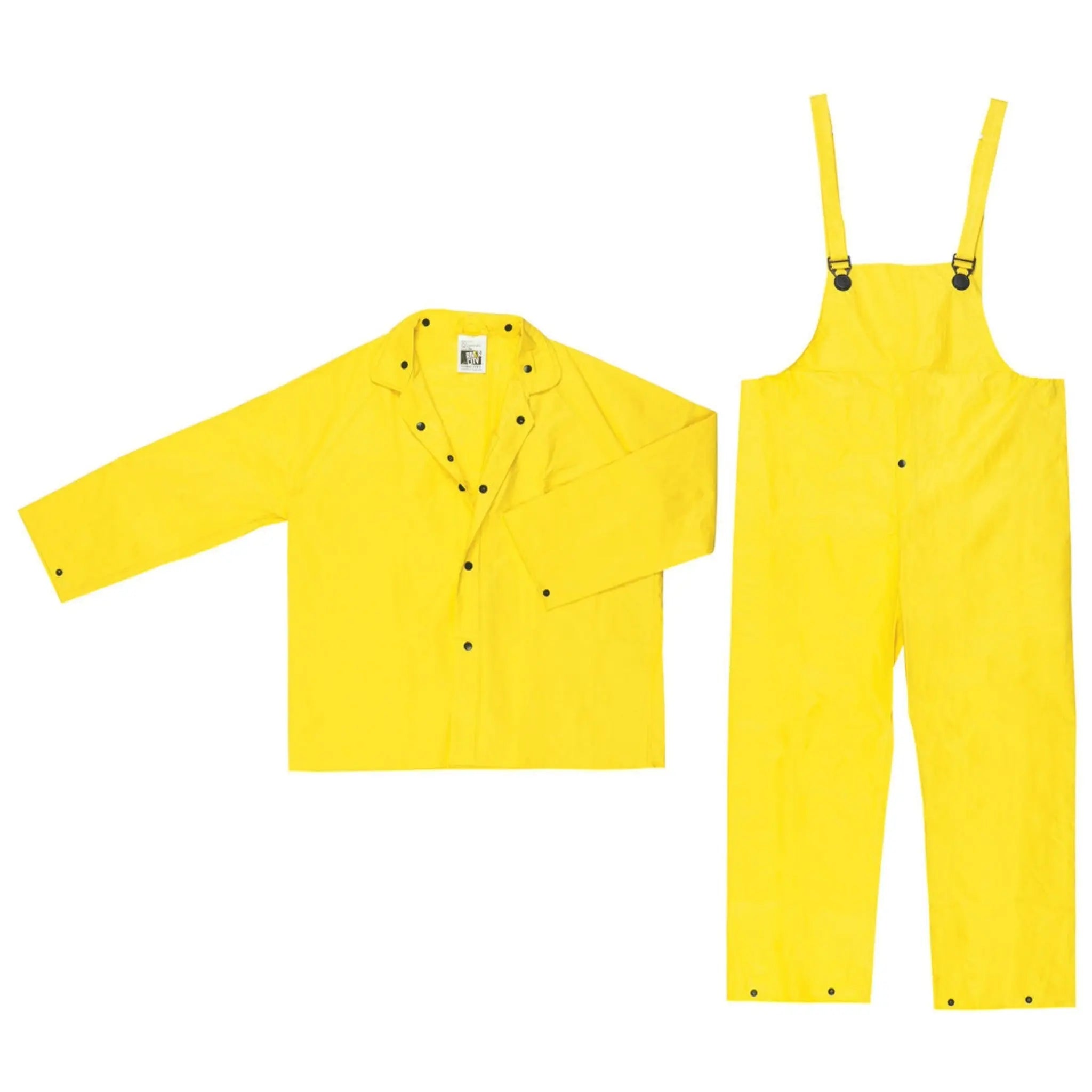 MCR Safety Wizard Series 3003 3-Piece Waterproof Rain Suit Jacket with Detachable Hood and Bib Pants, Yellow, 1 Each