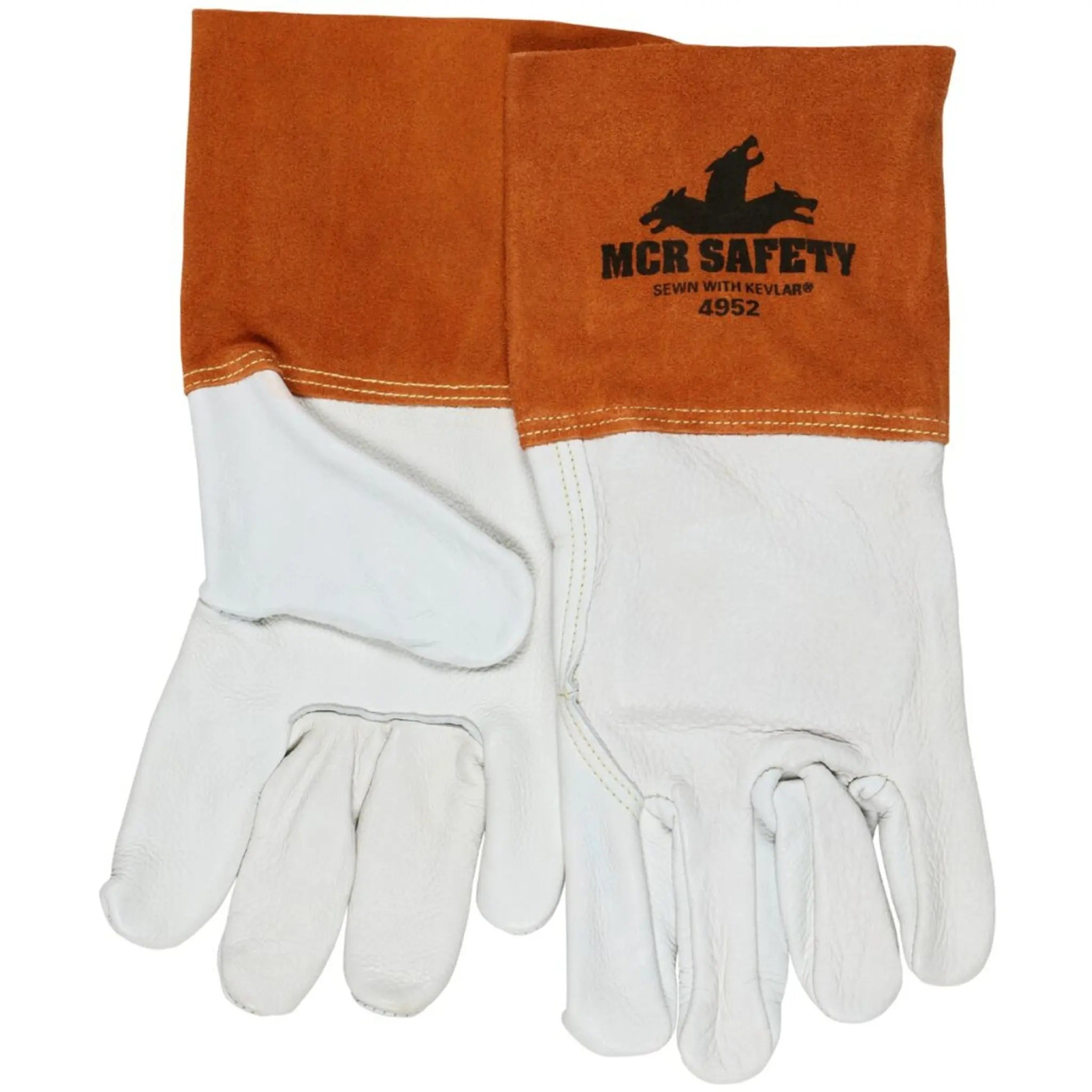 MCR Safety 4952 Select Grade Grain Cowhide, Wing Thumb Leather Welding Work Gloves, Back