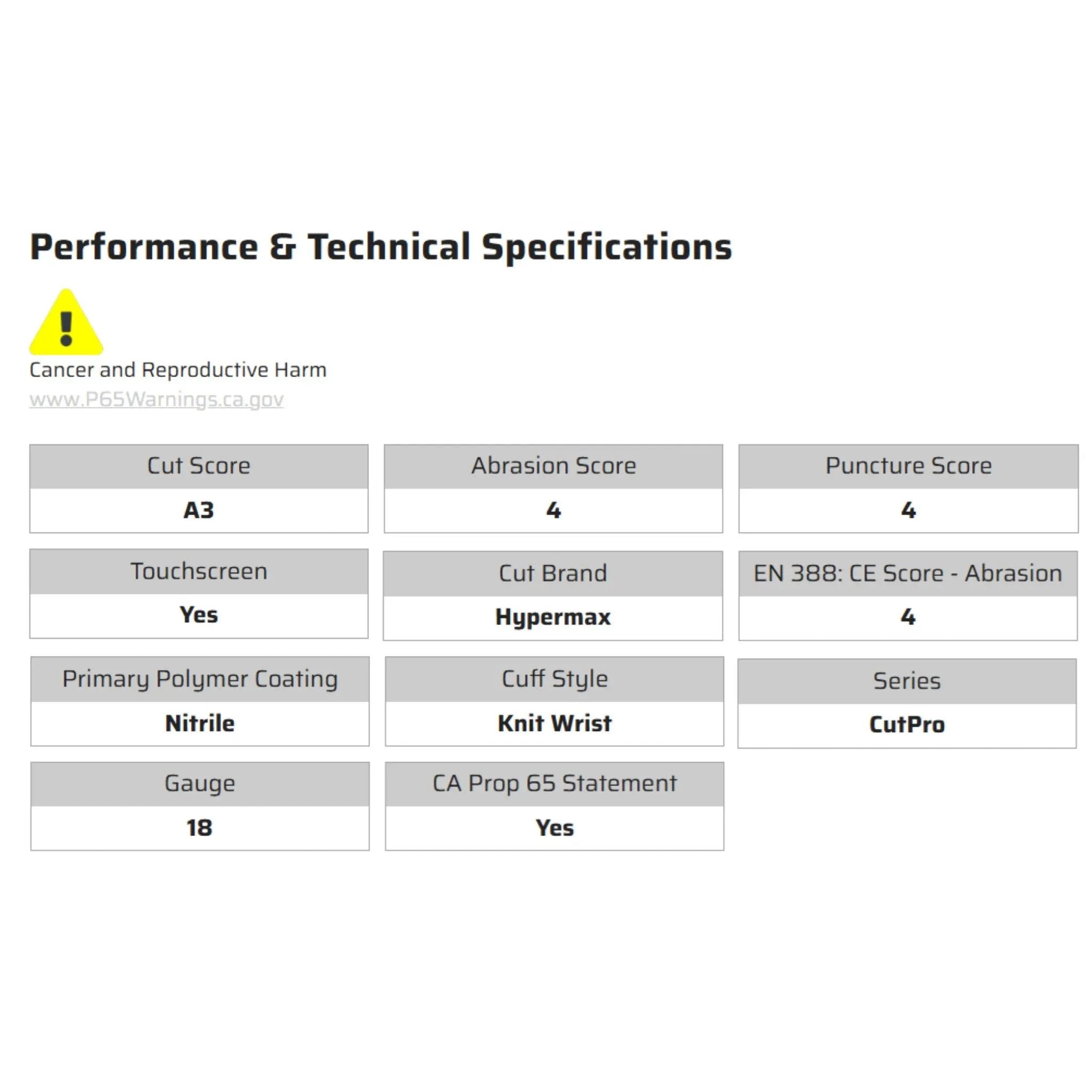 MCR Safety CutPro 9278NF Work Gloves, Specs