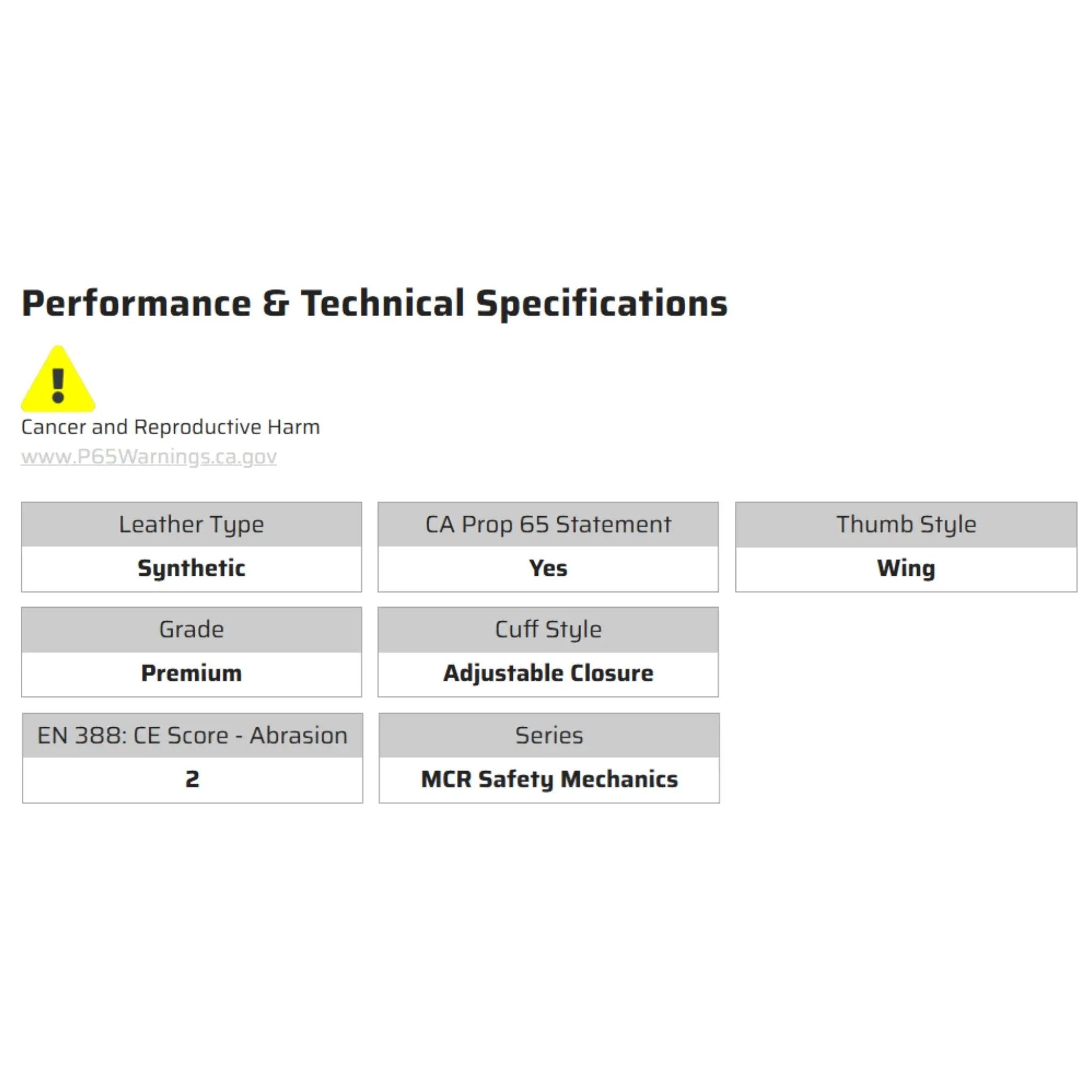 MCR Safety Mechanics 935CH Mechanic Gloves, Specs