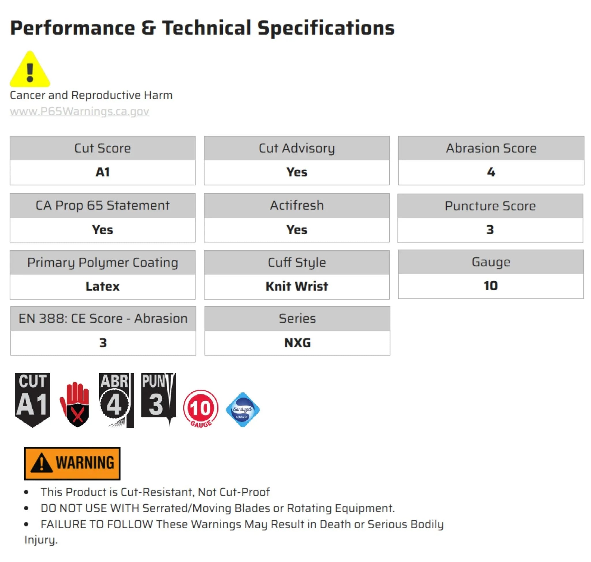 MCR Safety NXG 9680 Work Gloves, Specs