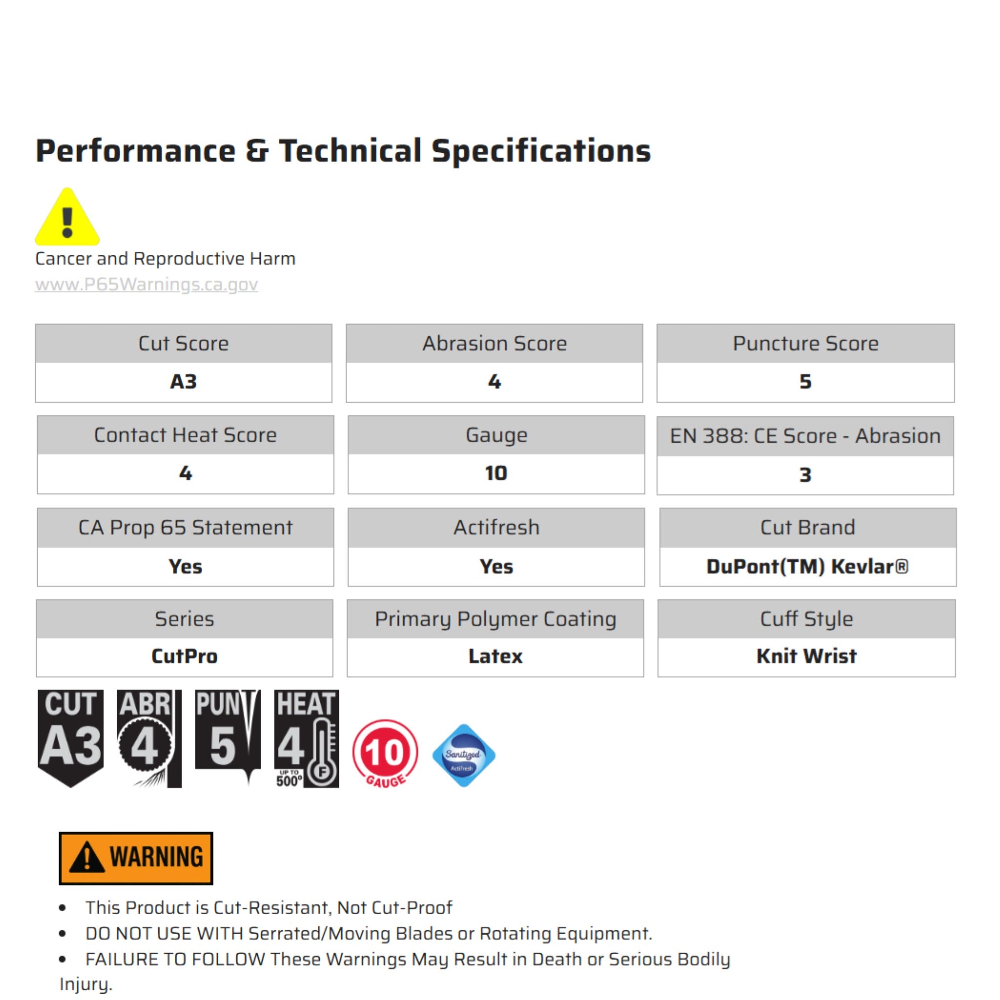 MCR Safety CutPro 9687 Work Gloves, Specs