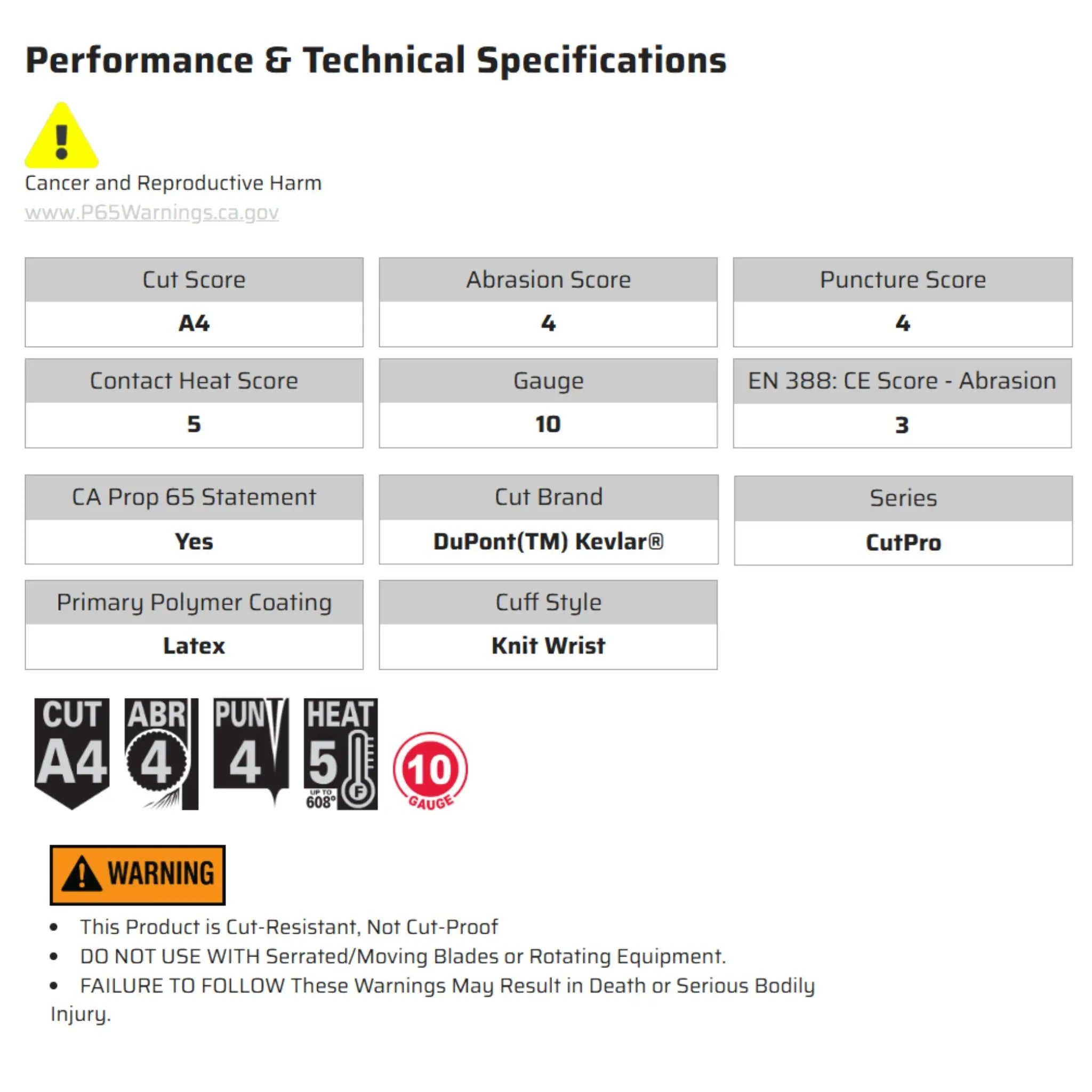 MCR Safety CutPro 96871 Work Gloves, Specs