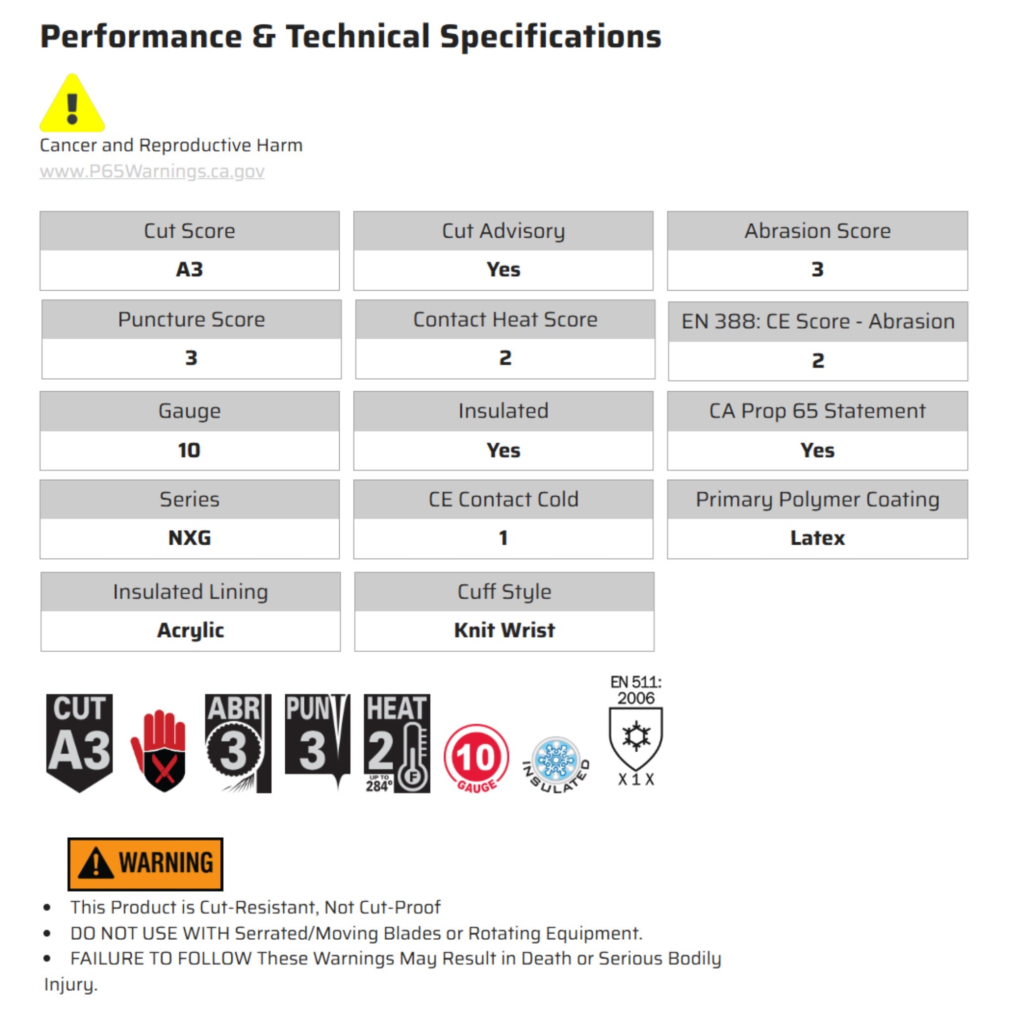 MCR Safety NXG 9690 Work Gloves, Specs