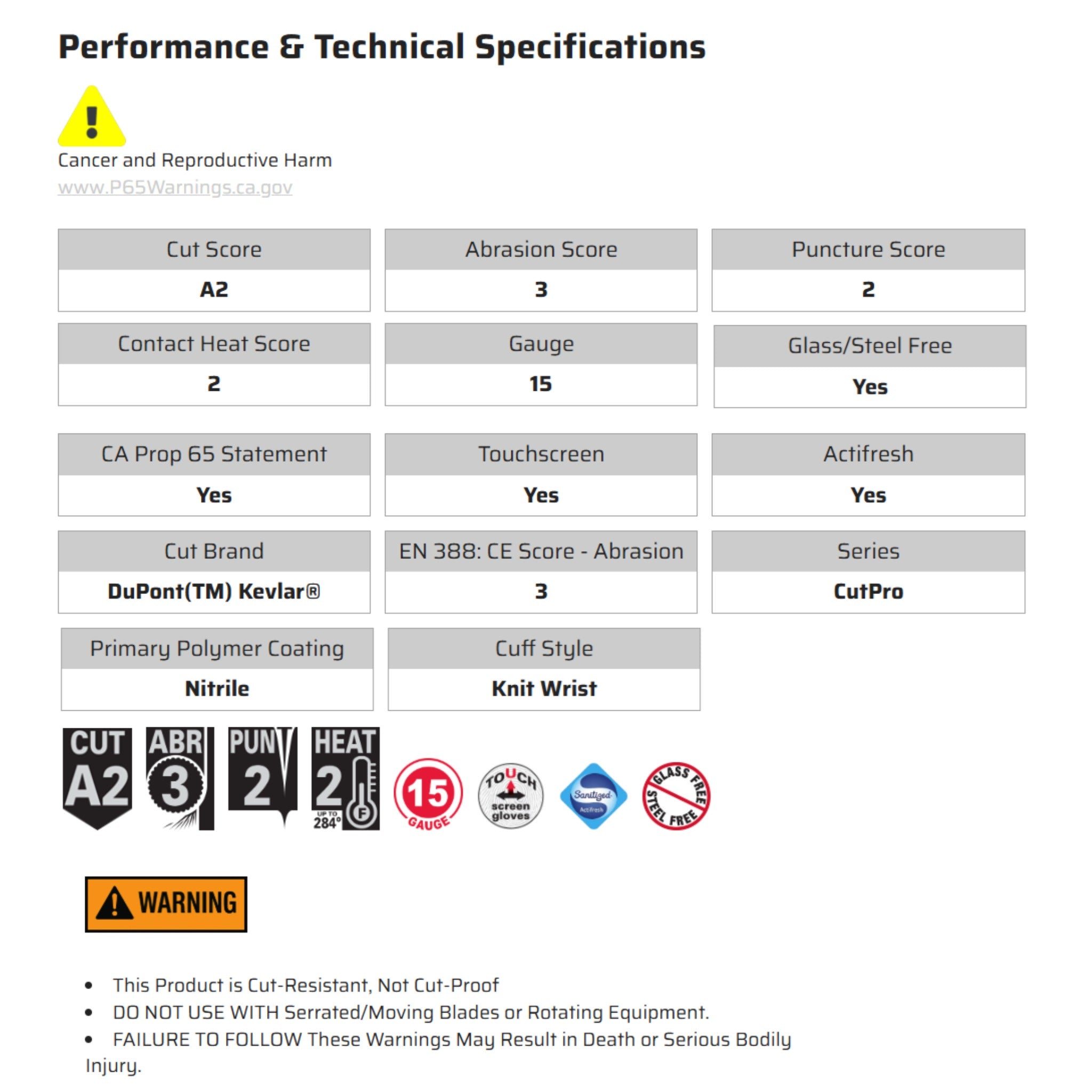 MCR Safety CutPro 9693 Work Gloves, Specs