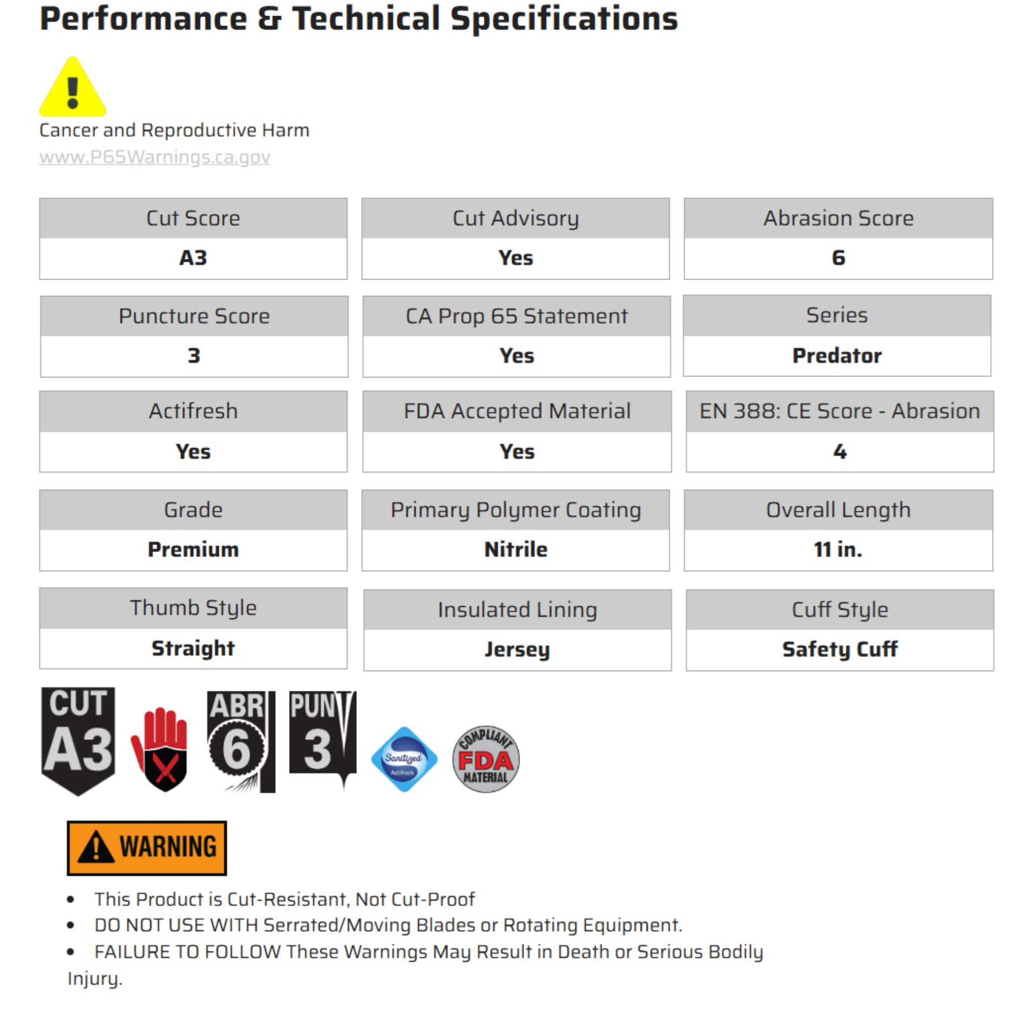 MCR Safety Predator 9761R Work Gloves, Specs