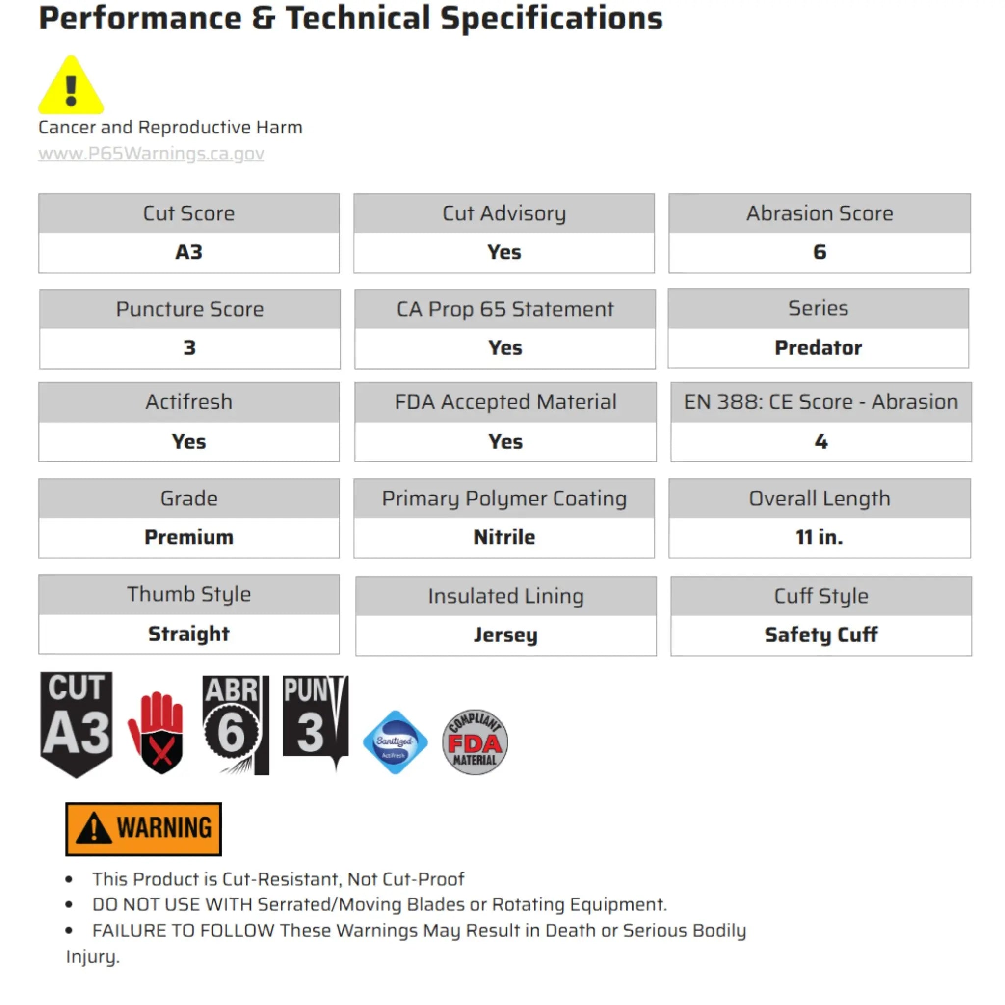 MCR Safety Predator 9761R Work Gloves, Specs