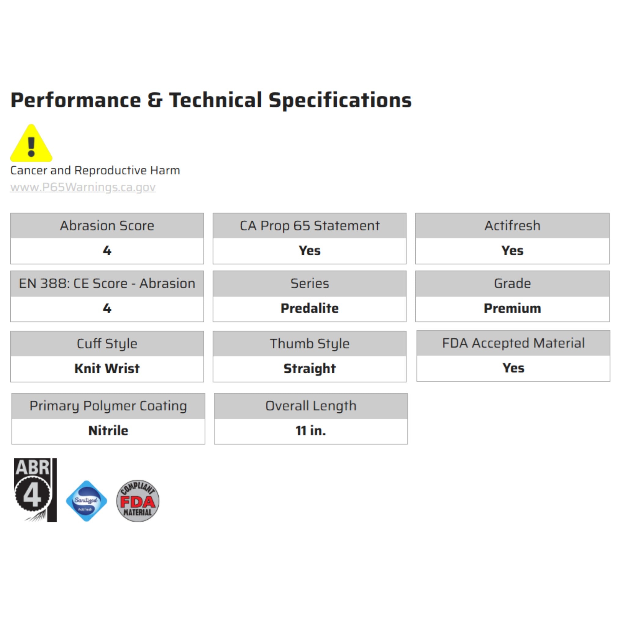 MCR Safety Predalite 9780 Work Gloves, Specs