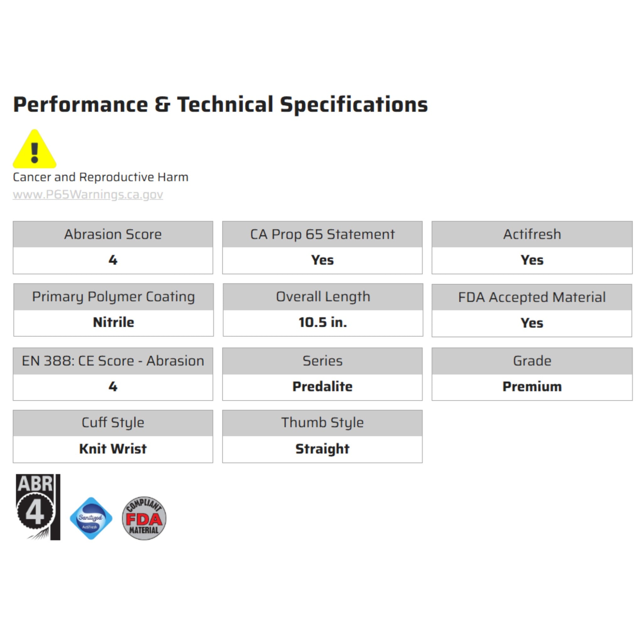 MCR Safety Predalite 9781 Work Gloves, Specs