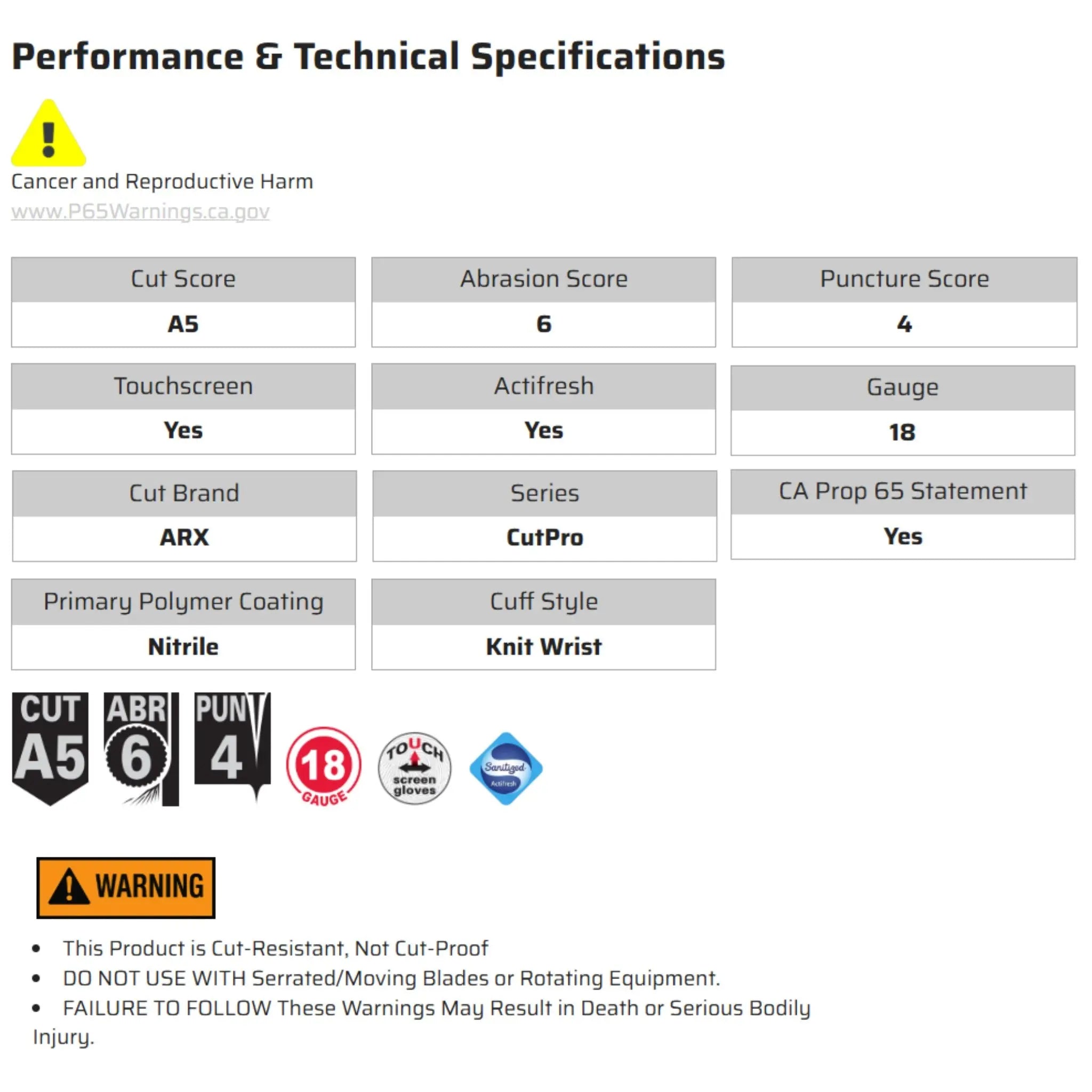 MCR Safety CutPro 9818NF Work Gloves, Specs