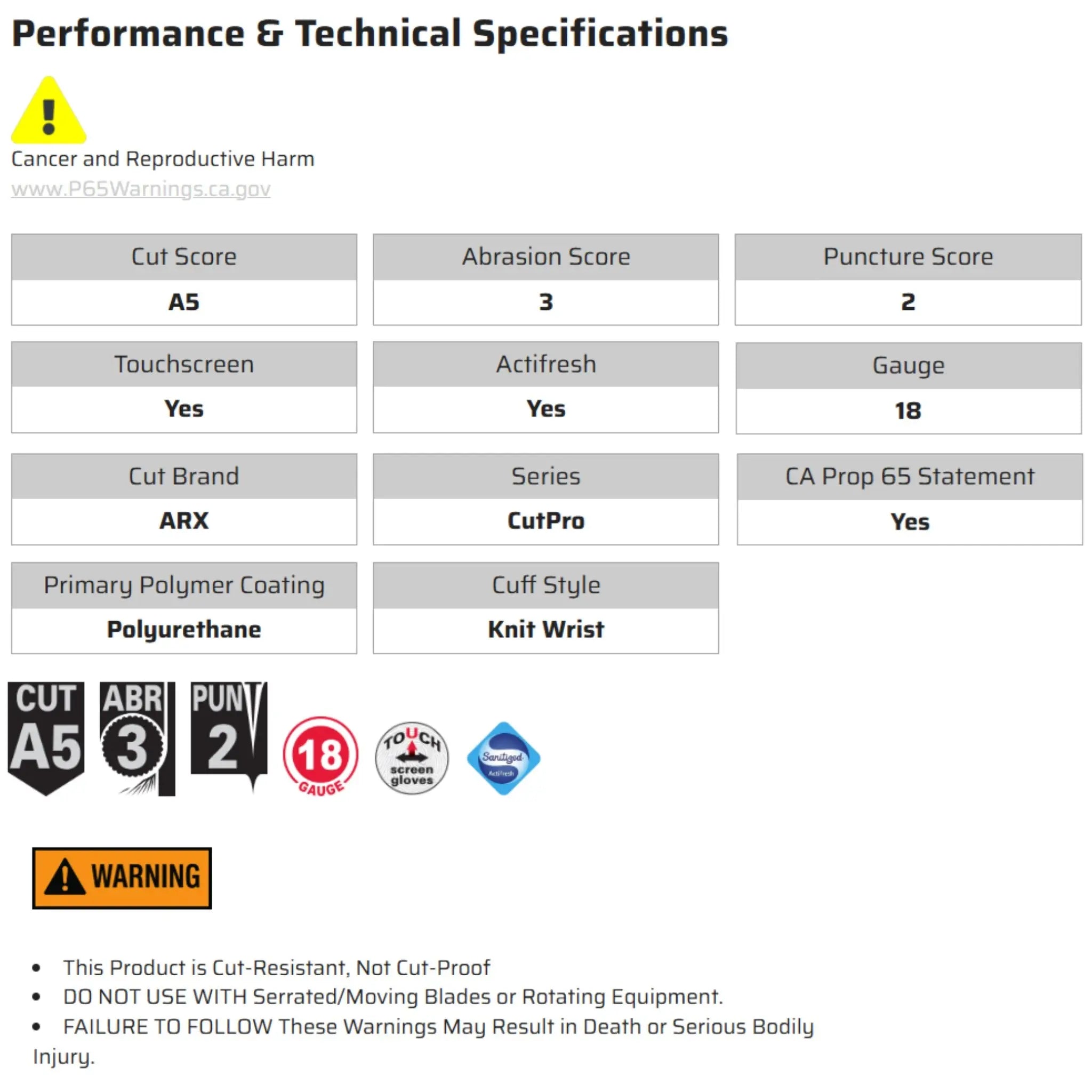 MCR Safety CutPro 9828PU Work Gloves, Specs