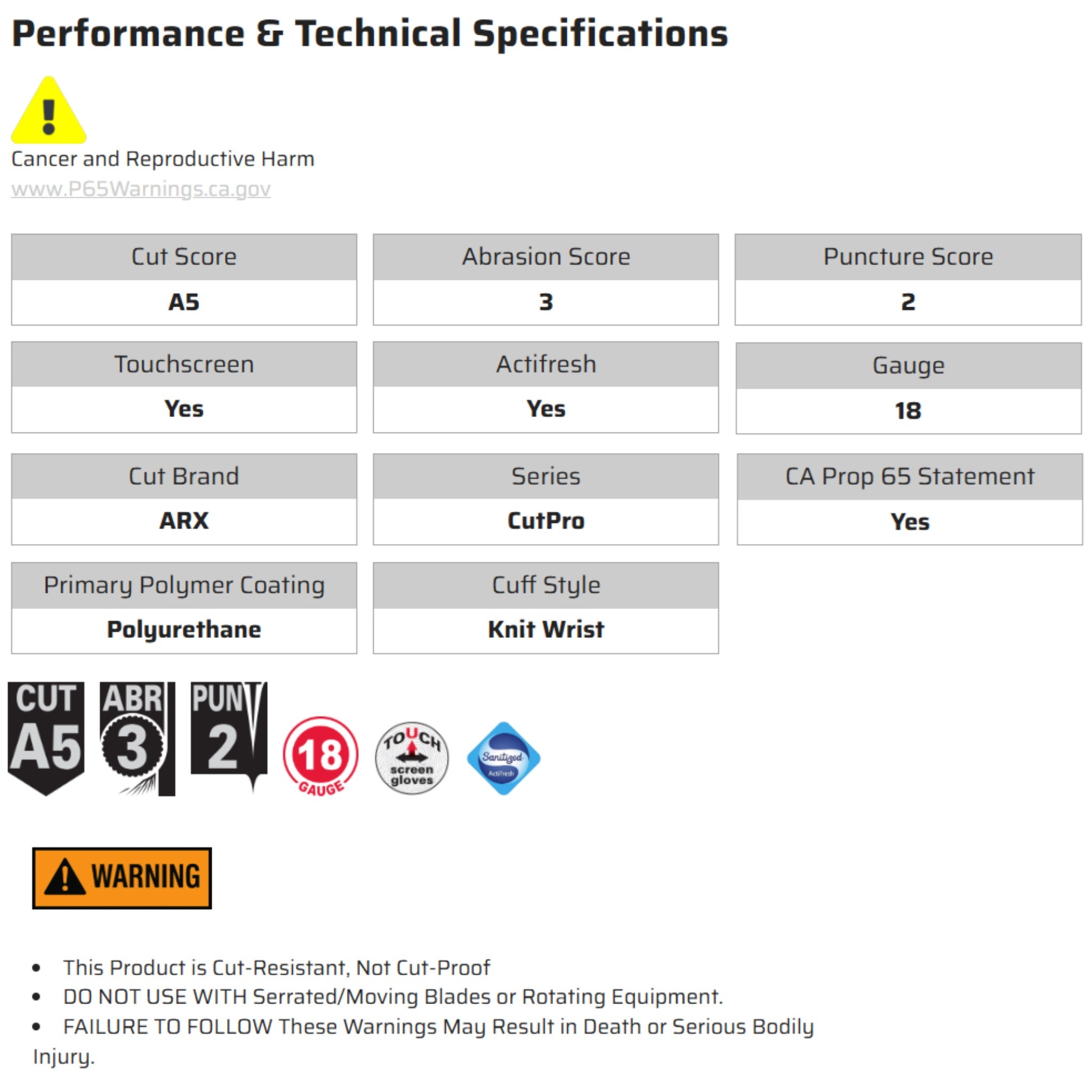 MCR Safety CutPro 9828PU Work Gloves, Specs