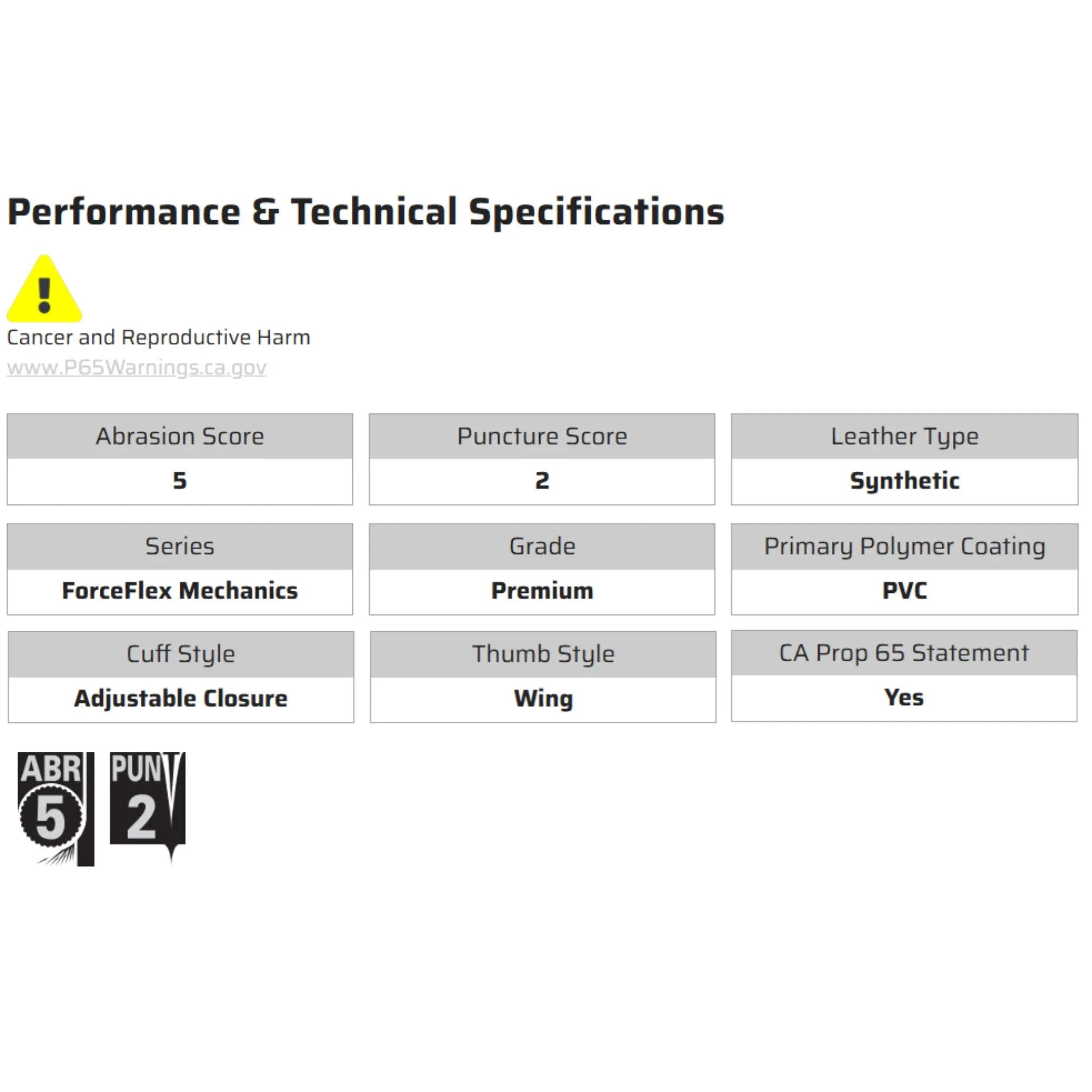 MCR Safety ForceFlex B100 Work Gloves, Specs
