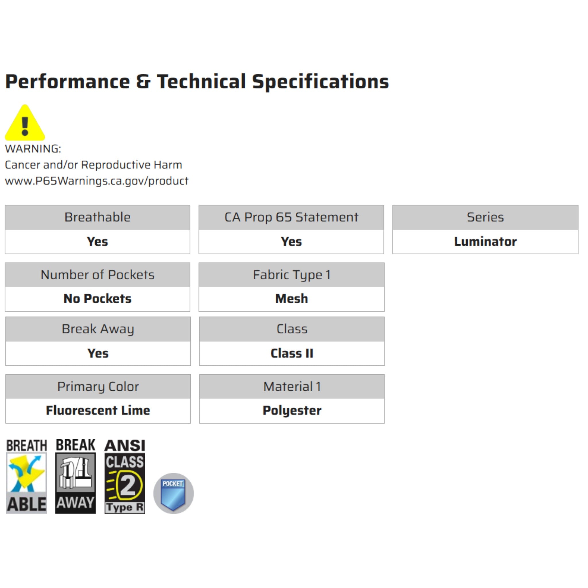 MCR Safety Luminator Series CL2ML Safety Vest, Specs