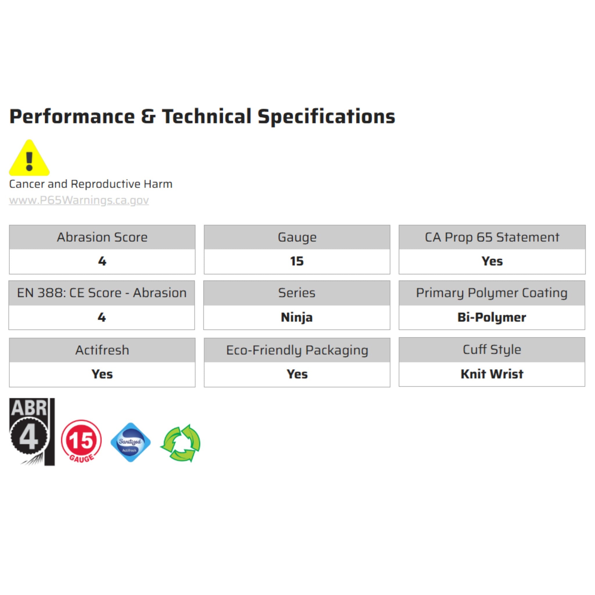 MCR Safety Ninja X N9674 Work Gloves, Specs