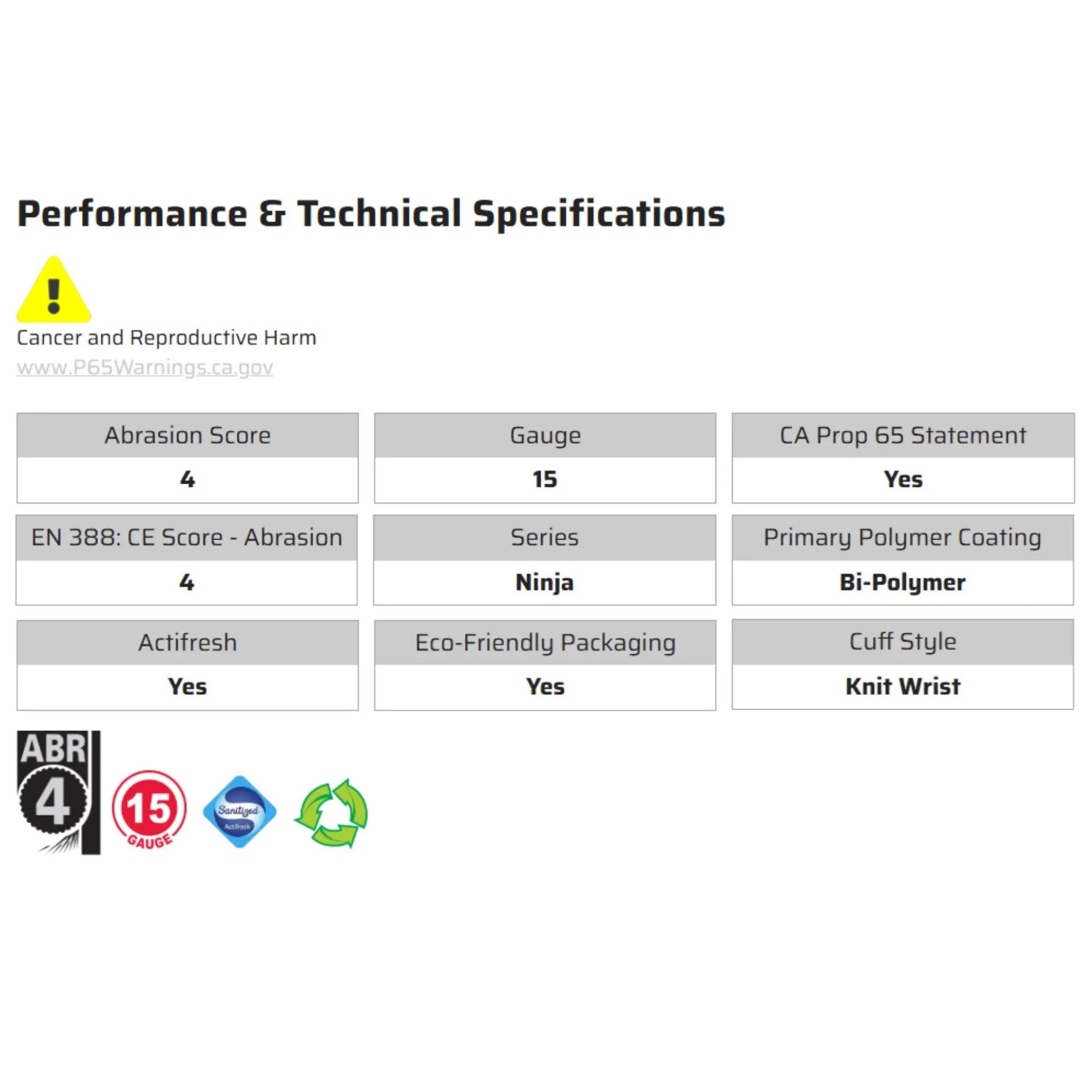 MCR Safety Ninja X N9674 Work Gloves, Specs