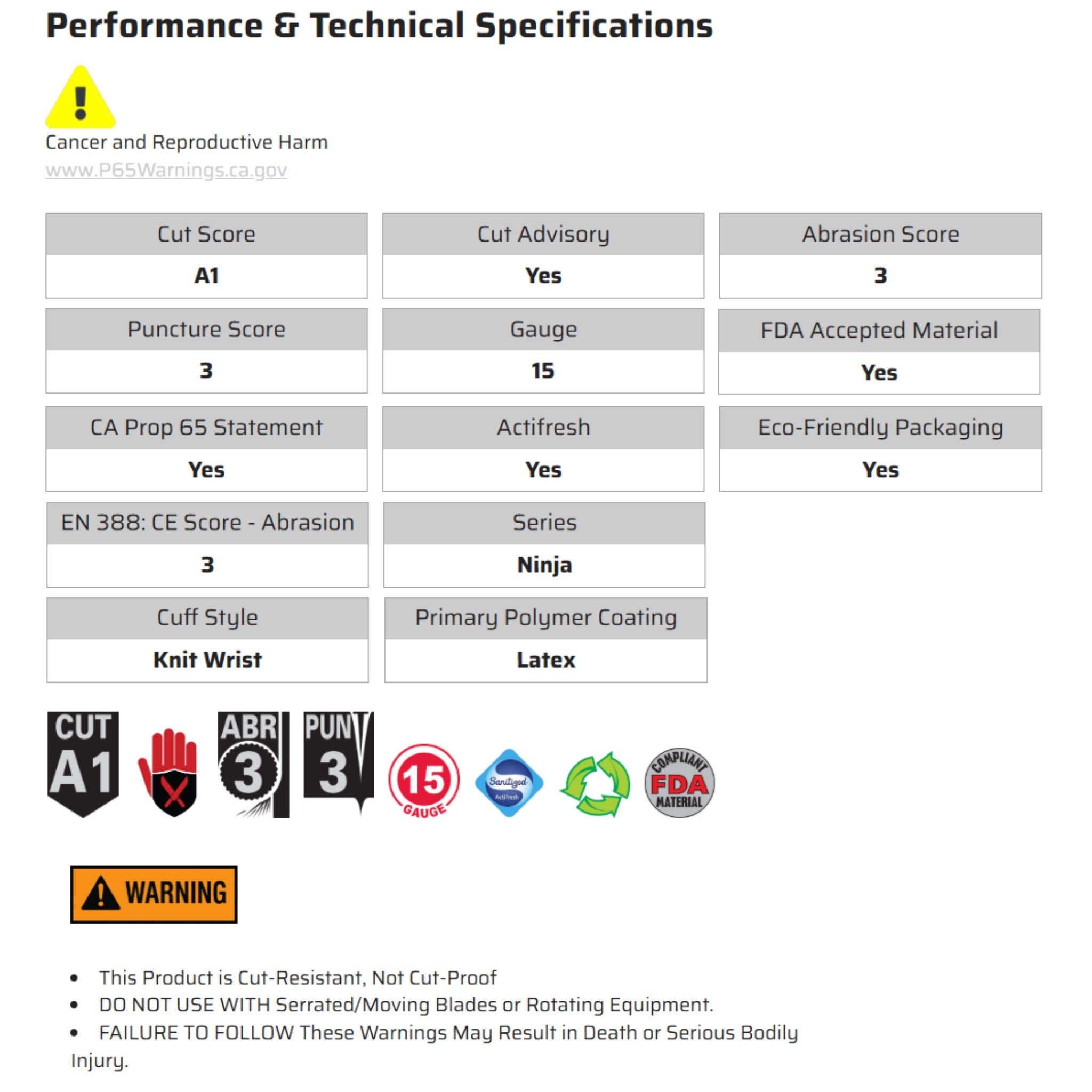 MCR Safety Ninja Flex N9680 Work Gloves, Specs