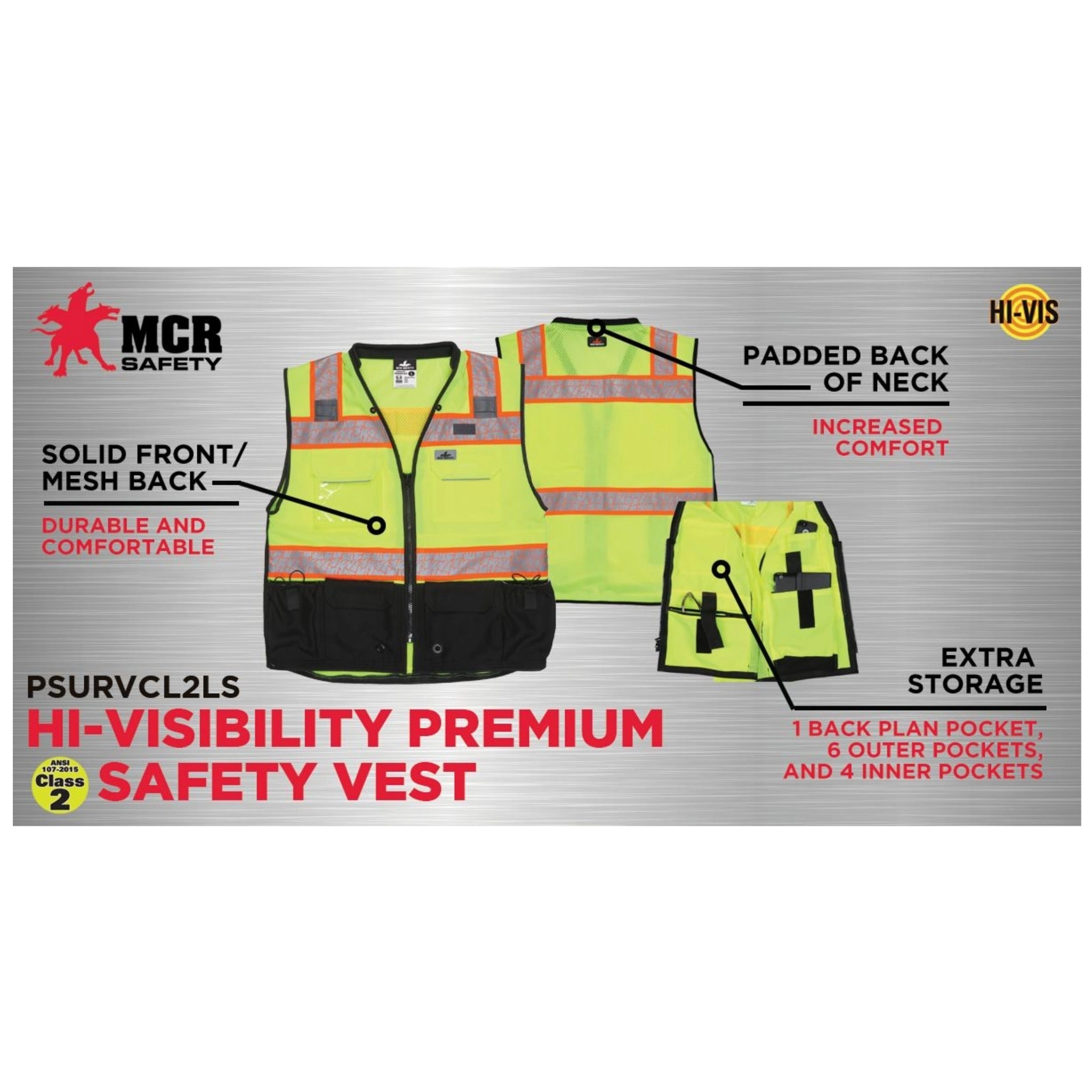 MCR Safety Luminator PSURVCL2LS Safety Vest, Specs2