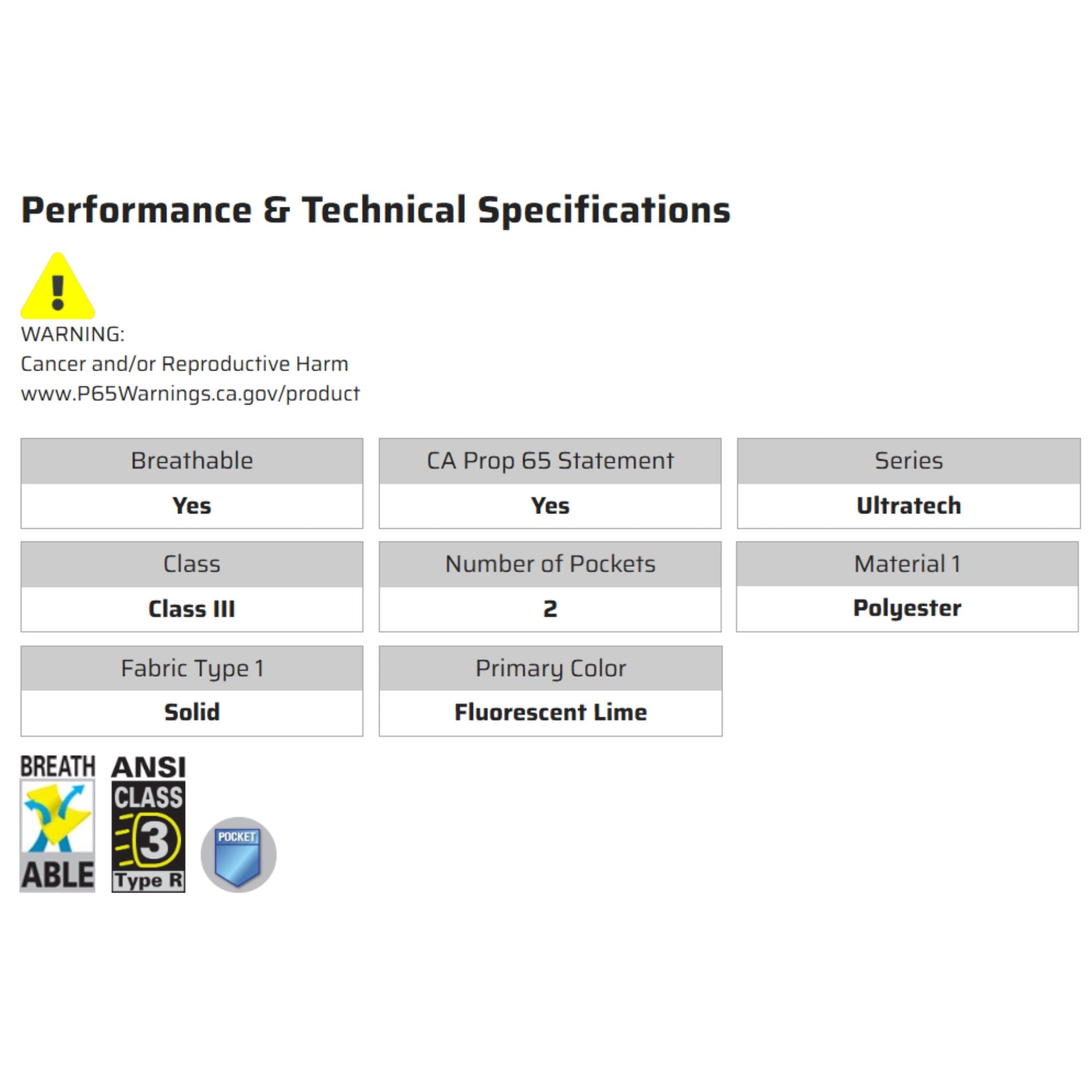 MCR Safety UltraTech UT38JH Rain Jacket, Specs