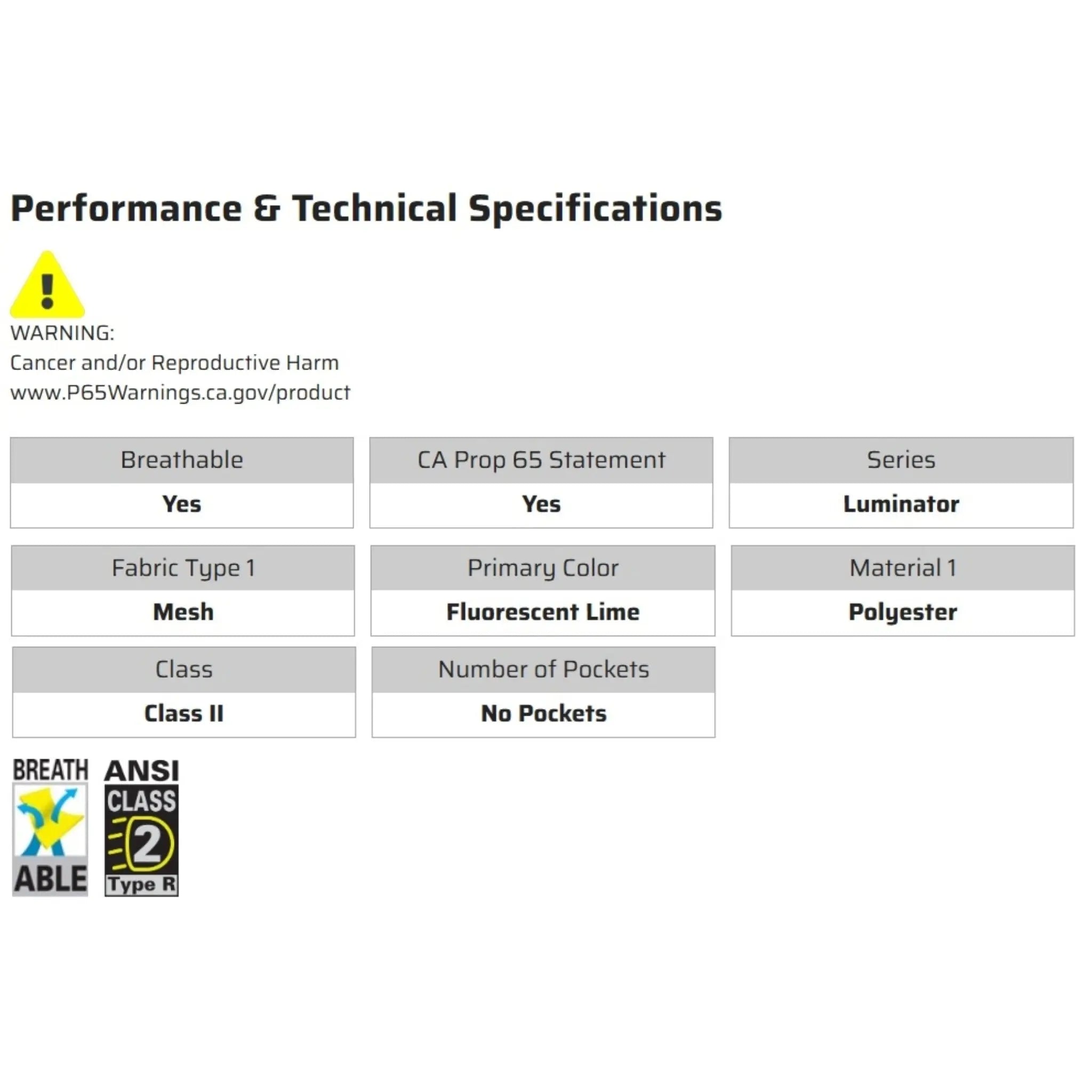 MCR Safety Luminator V2CL2MLZ Safety Vest, Specs