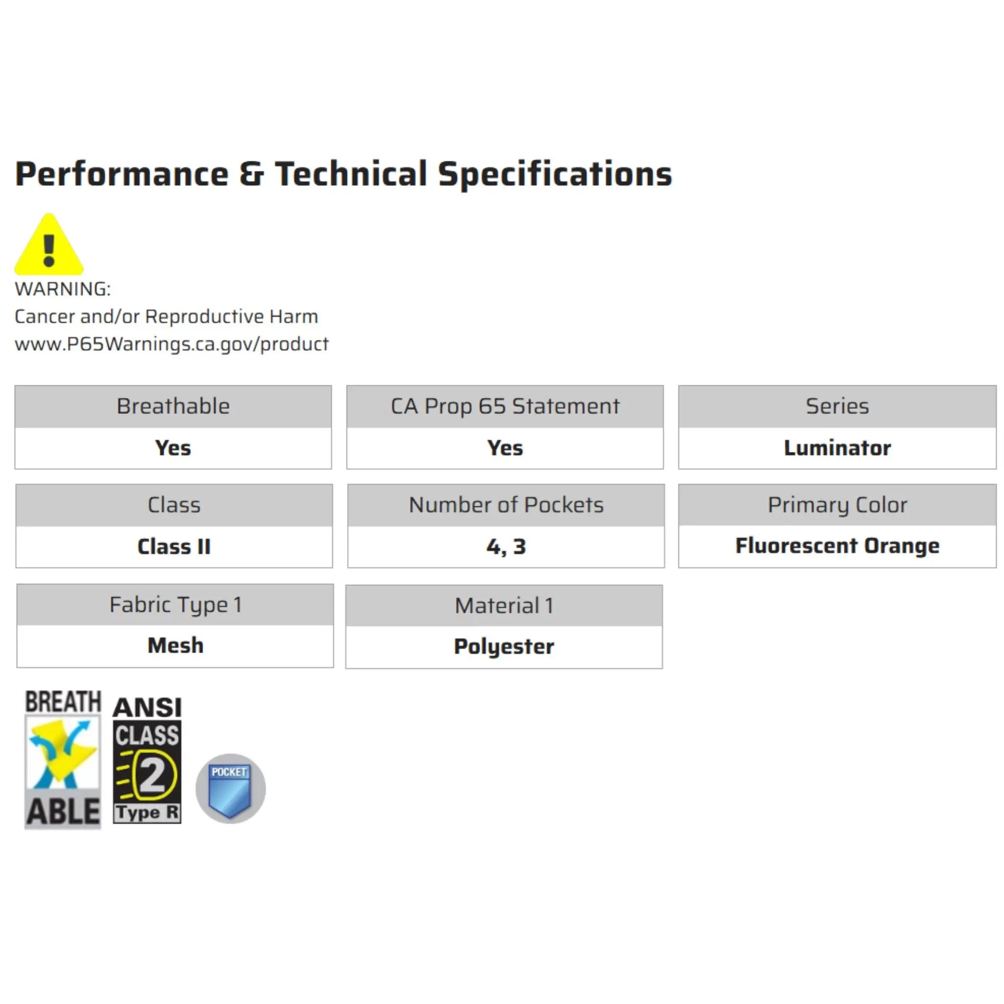 MCR Safety Luminator VCL2MO Safety Vest, Specs