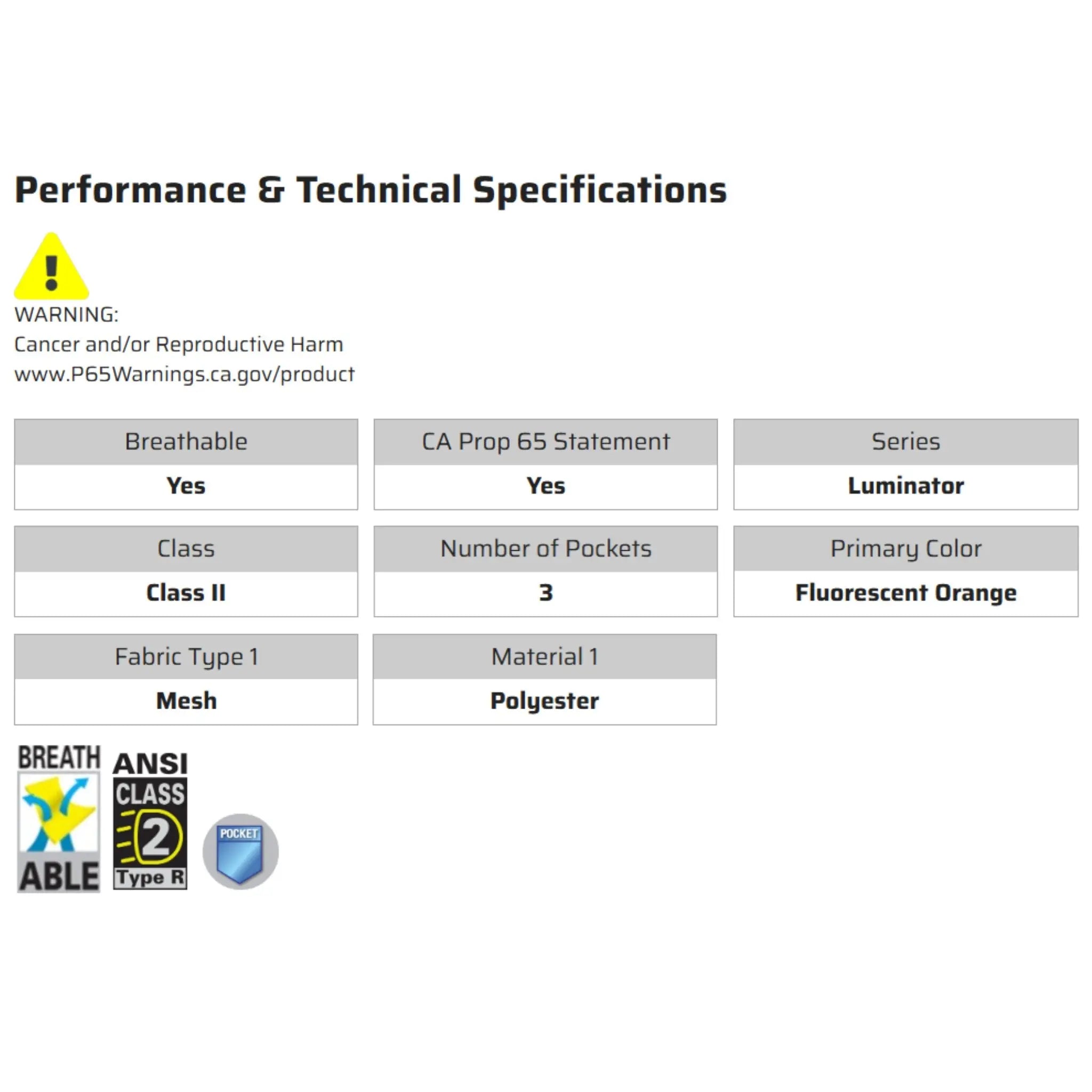 MCR Safety Luminator VCL2MOZ Safety Vest, Specs